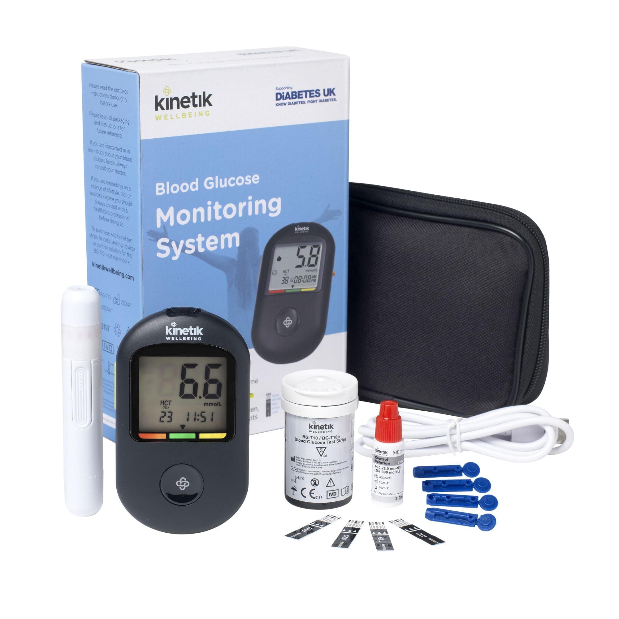 Kinetik Wellbeing Blood Sugar Monitor - Glucometer Kit for Diabetic Home Test...