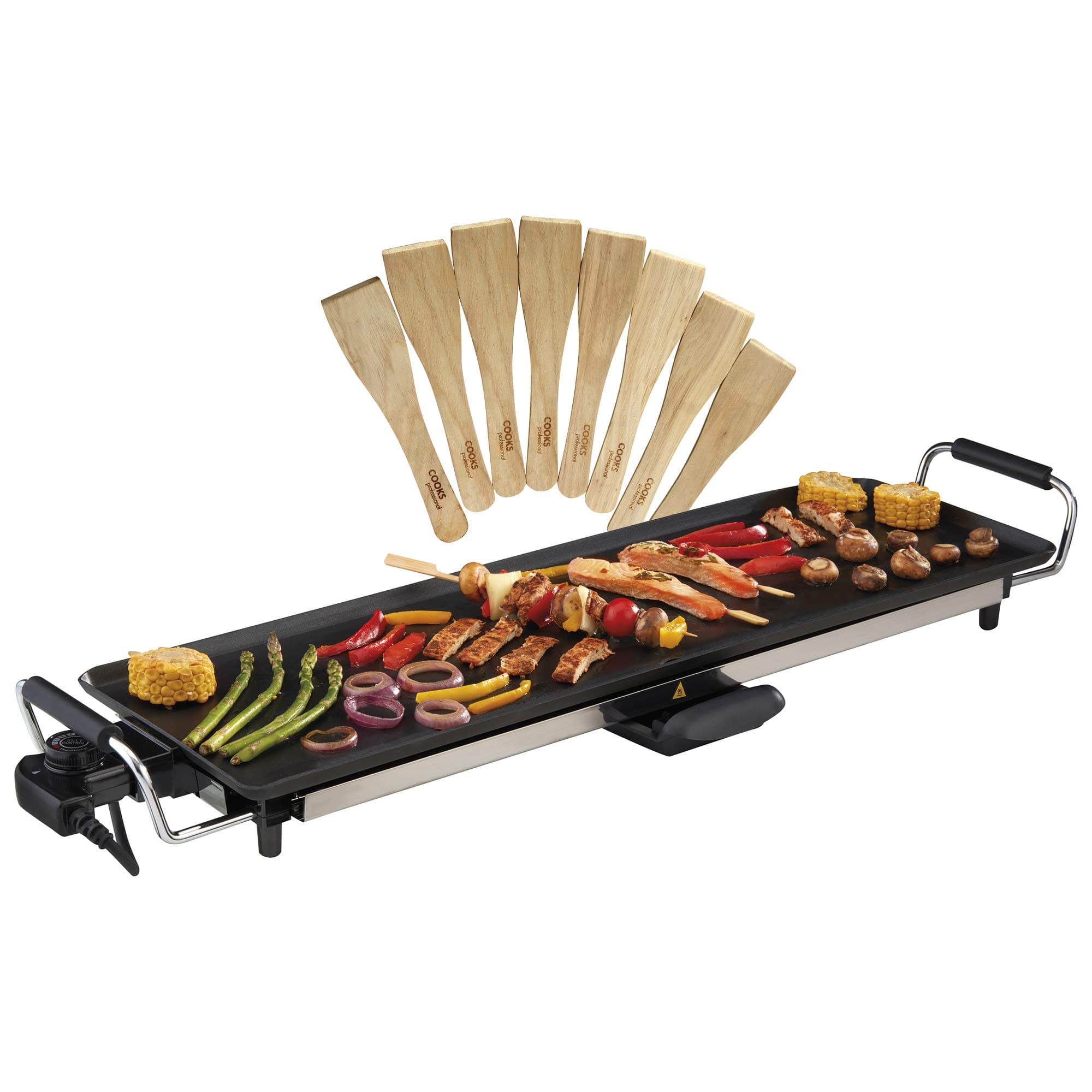 Cooks Professional Teppanyaki Grill, Electric BBQ Table Top Non-Stick Hot Plate, 8 Wooden Spatulas, 2000W (Extra Large 70cm)