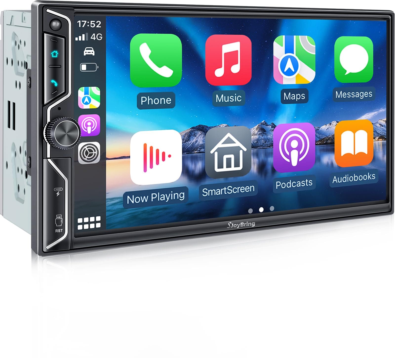 SJoyBring 7-Inch Double Din Car Stereo with Wireless CarPlay and Android Auto, 4.2-Channel Audio Output, Bluetooth, MirrorLink, HD QLED Touchscreen, Backup Camera, AM/FM Car Radio