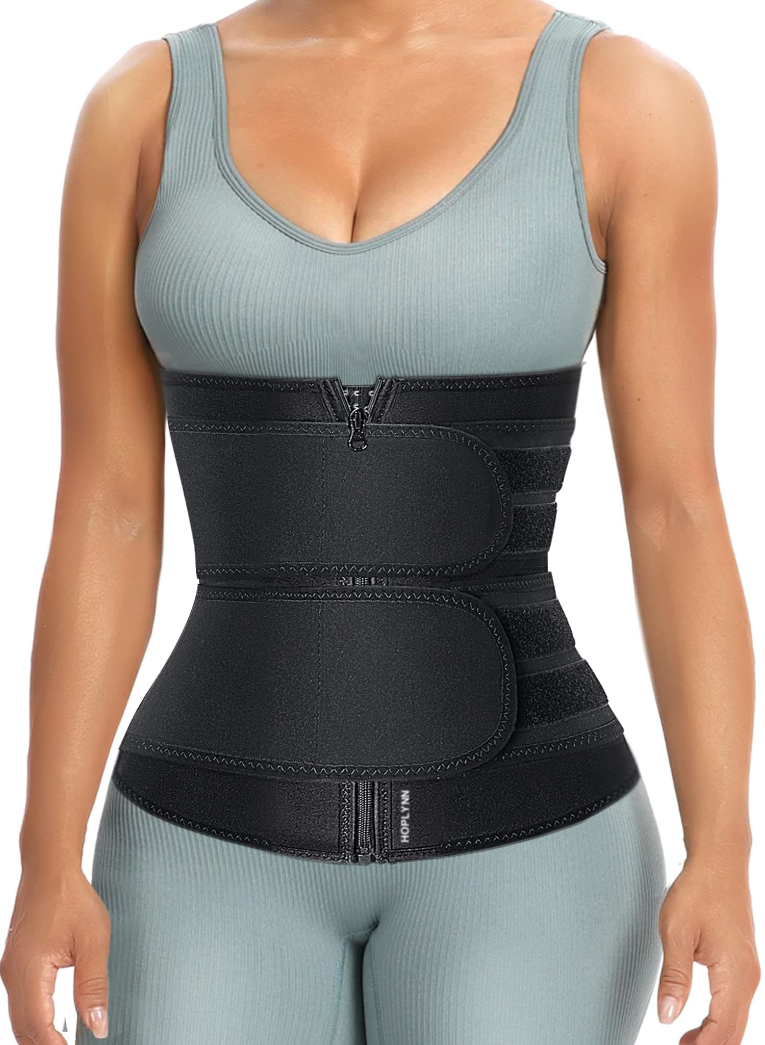 HOPLYNN Sweat Waist Trainer for Women Two Belts, Neoprene Workout Corset Waist Trainer Cincher Trimmer Shaper Zipper
