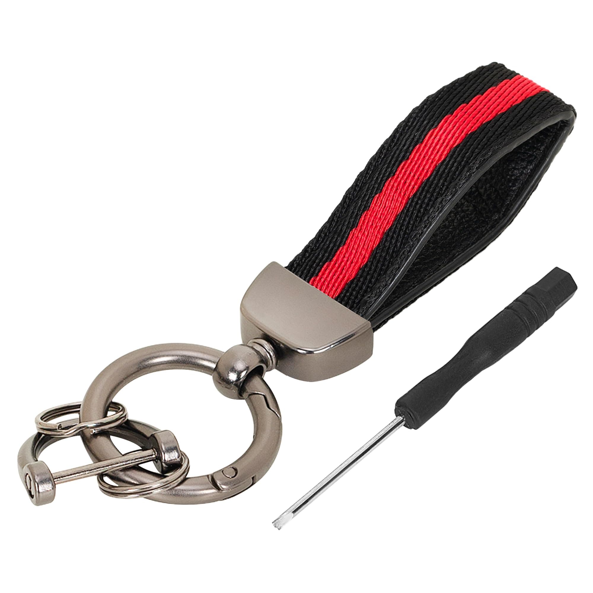 JVCVNylon and Leather Car Keychain, Universal Key Fob Metal Keychain, 360 Degree Rotatable Key Chain Holder for Men and Women