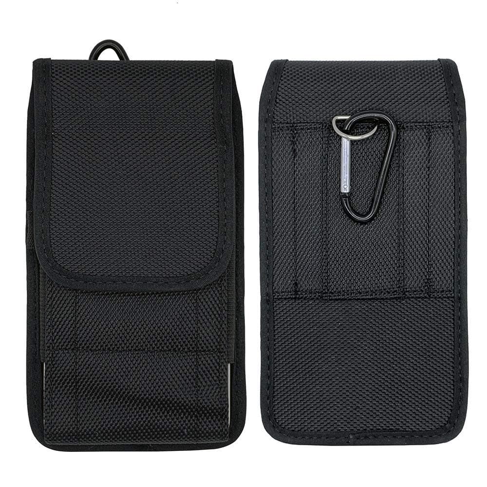 Black Belt Clip Phone Holder Waist Bag Nylon Vertical/Horizontal Case for Medion Life E4507 MD 60556 4.5" E5008 E5004 E5020 X5020 S5004 Smartphone Holster with Belt Loop & Hook