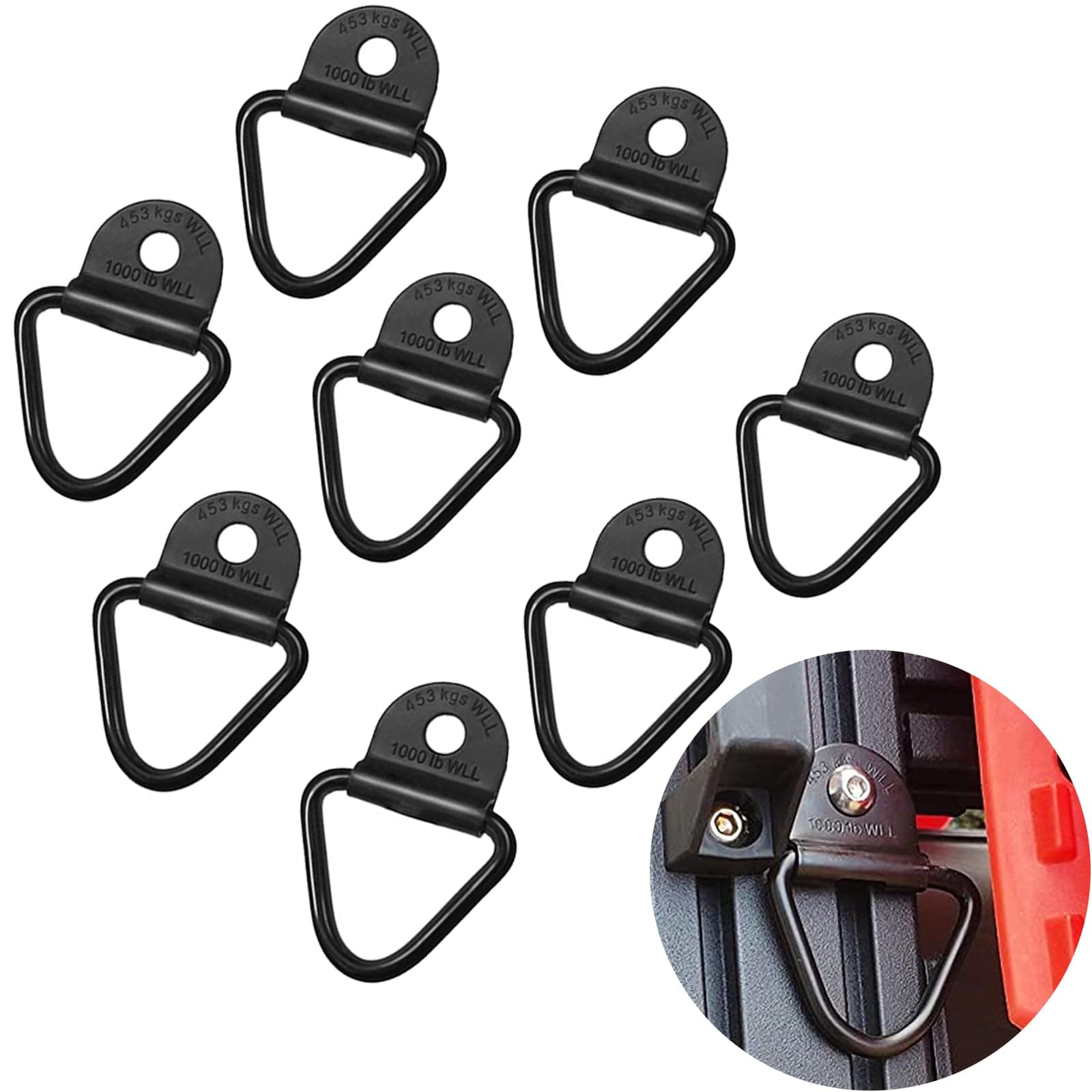 Cargo V-Ring Tie-Down Anchors Black Steel Bolton Trailer V-Rings Tie Down for Trailers Trucks and Warehouses Replacement for D-Ring Plastic Flush Mount Pan Fitting Tiedown 8-Pack