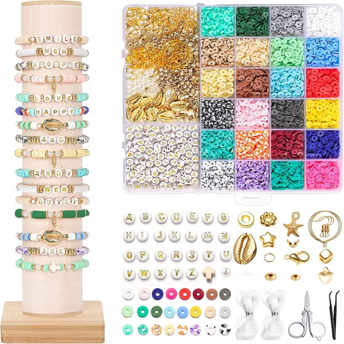 Moonmen DIY Small Beads and Letter Beads Set Charm Bracelets Kit for Jewelry Bracelets Making for Friendship Loom Rubber Bands,Rubber Band Refill Kit (26 Cell)