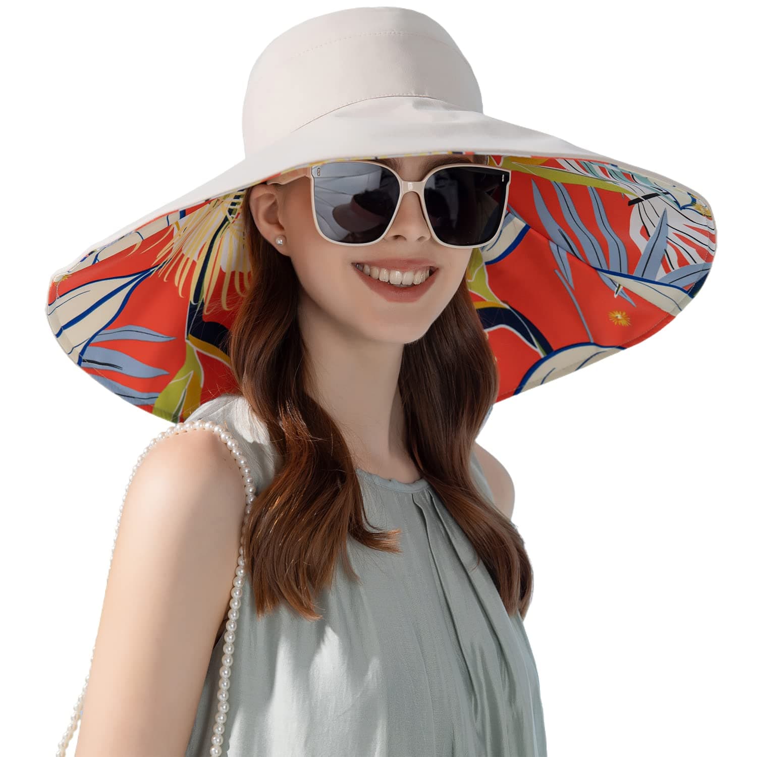 - Women Summer Sun Hat Wide Brim Wired Edge Floral Beach Bucket Hats Reversible Foldable Travel UV Protection Lady Hat