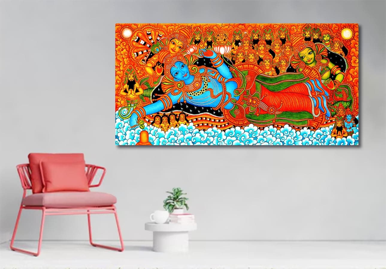 Tamatina Kerala Mural Canvas Painting (Fabric,Extra Large,Multicolour)
