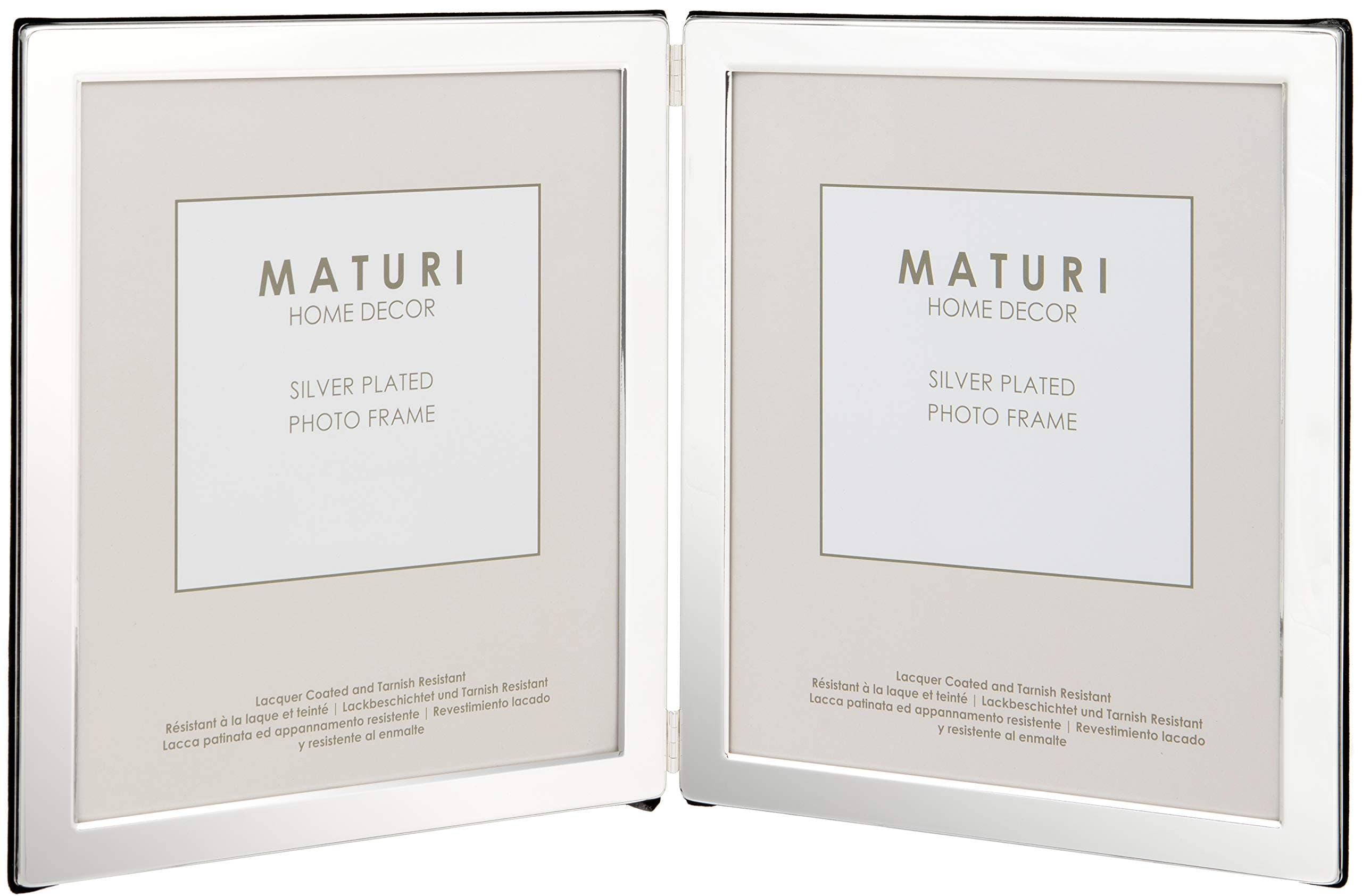 Silver Plated Double Photo Frame - Flat Edge Portrait, 5 x 7-inch (13 x 18cm)