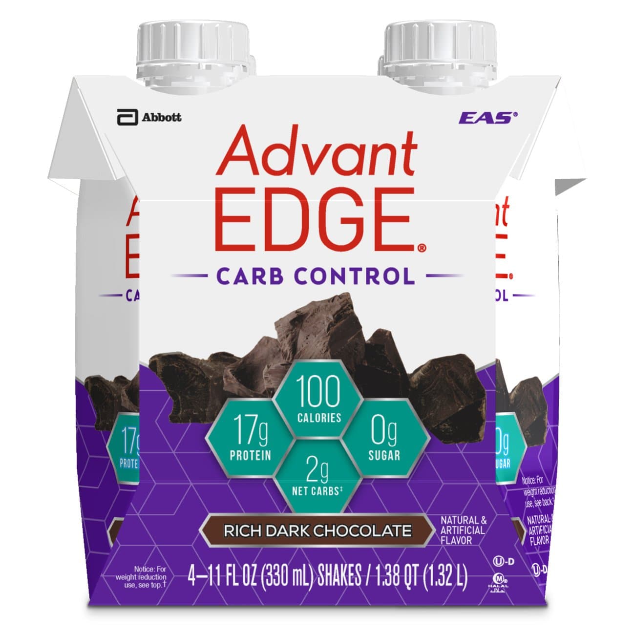 EAS AdvantEDGE Carb Control Ready-to-Drink Protein Shake, 17 grams of Protein, Rich Dark Chocolate, 4 Count (Packaging May Vary)