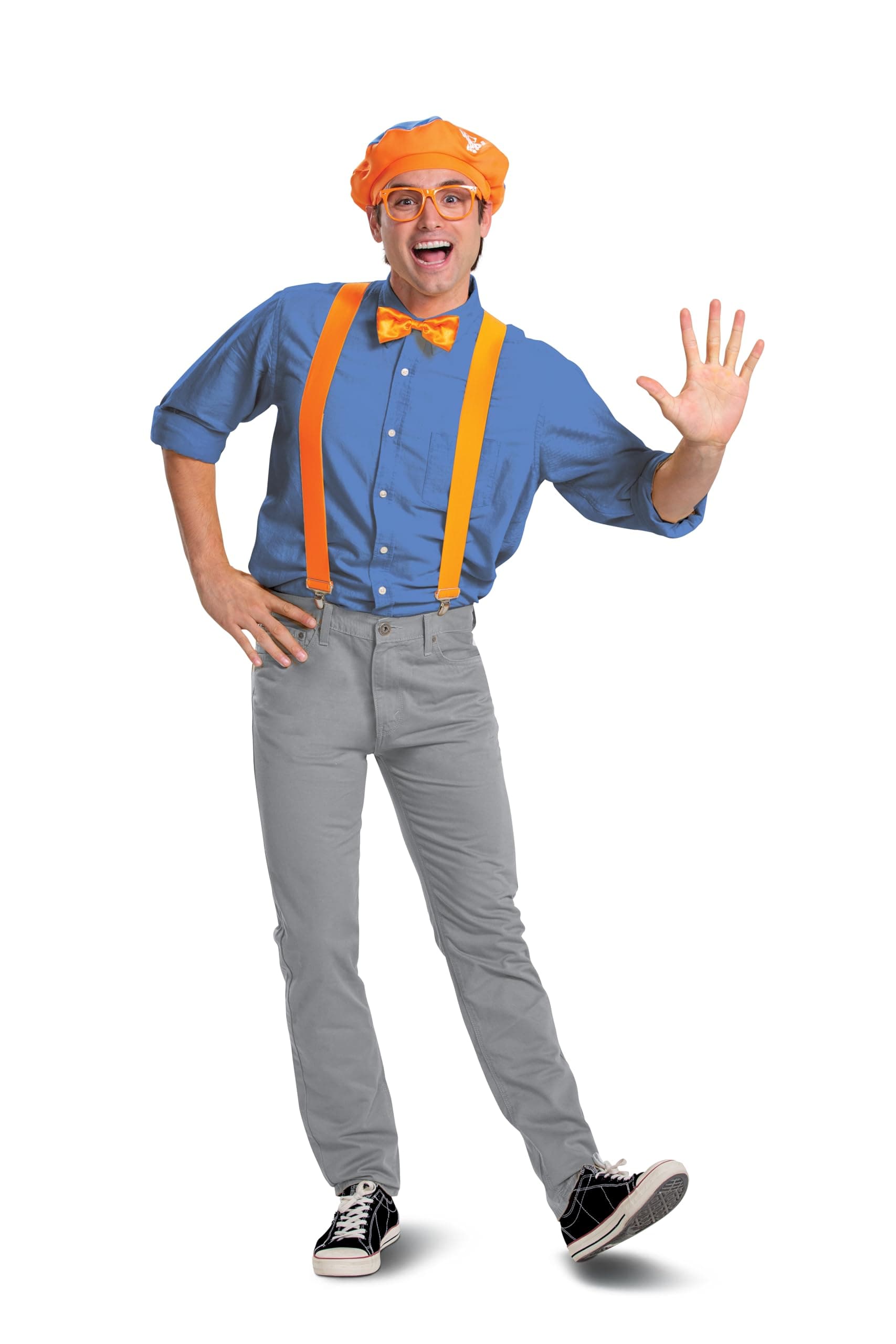 Blippi Costume Kit for Adult, Official Blippi Outfit with Hat Glasses and Bowtie Costume Accessories