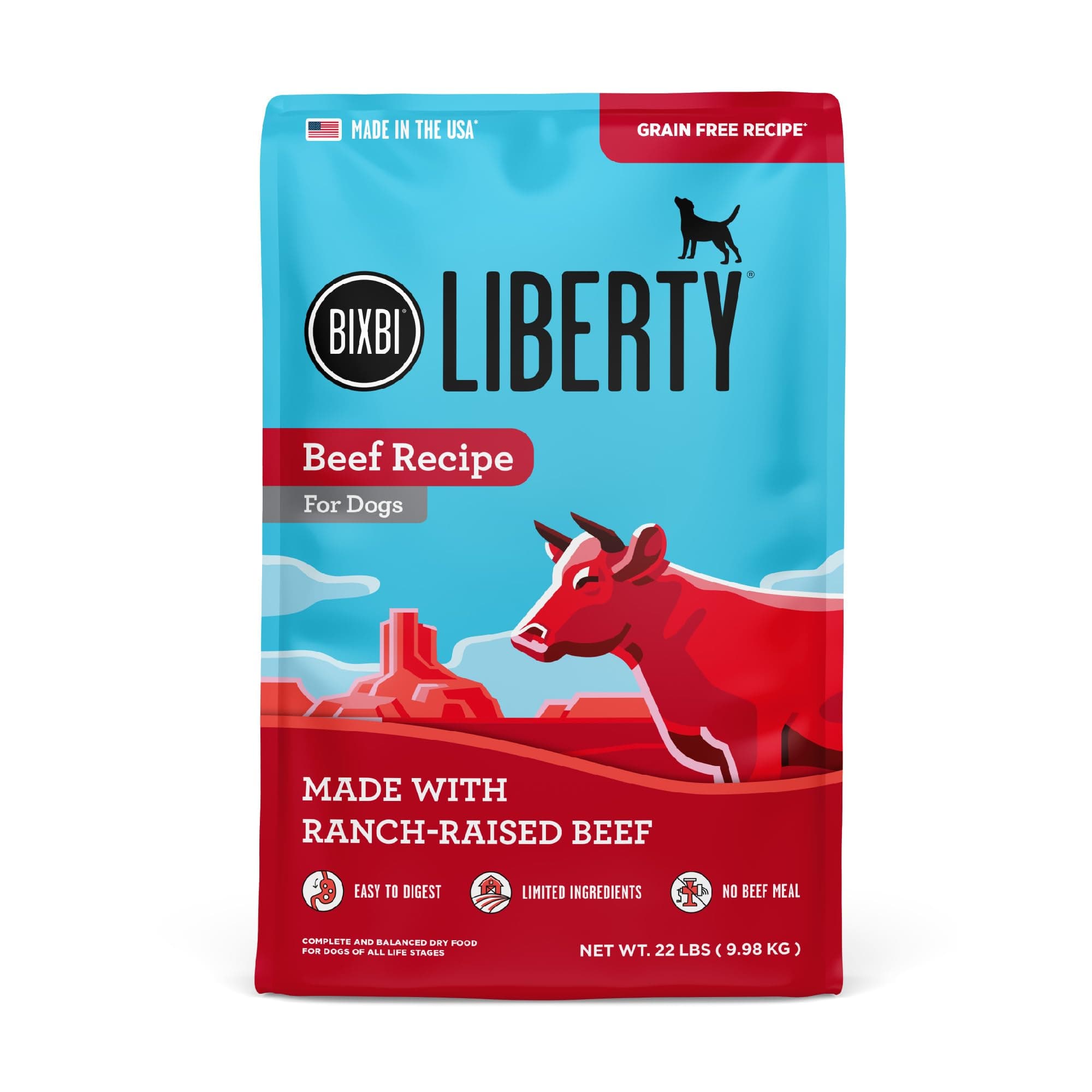 Liberty Grain-Free Dry Dog Food, Beef Recipe – Fresh Meat, High Protein, No Meat Meals – USA Made, 22 lbs