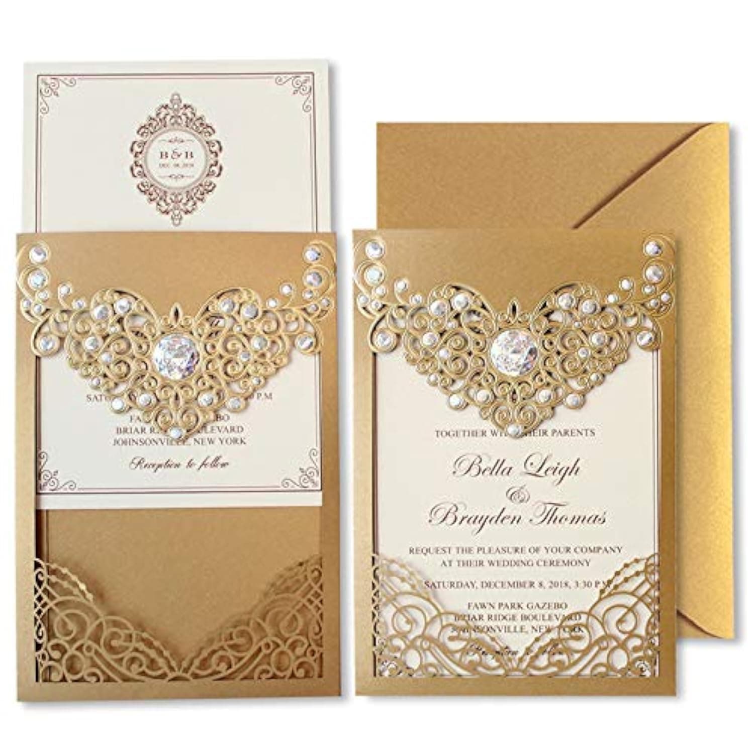 25-Set Luxury Pocket Wedding Invitations, European-style Ivory Blank Cards, Gold Envelopes and Seals, 127 x 185mm