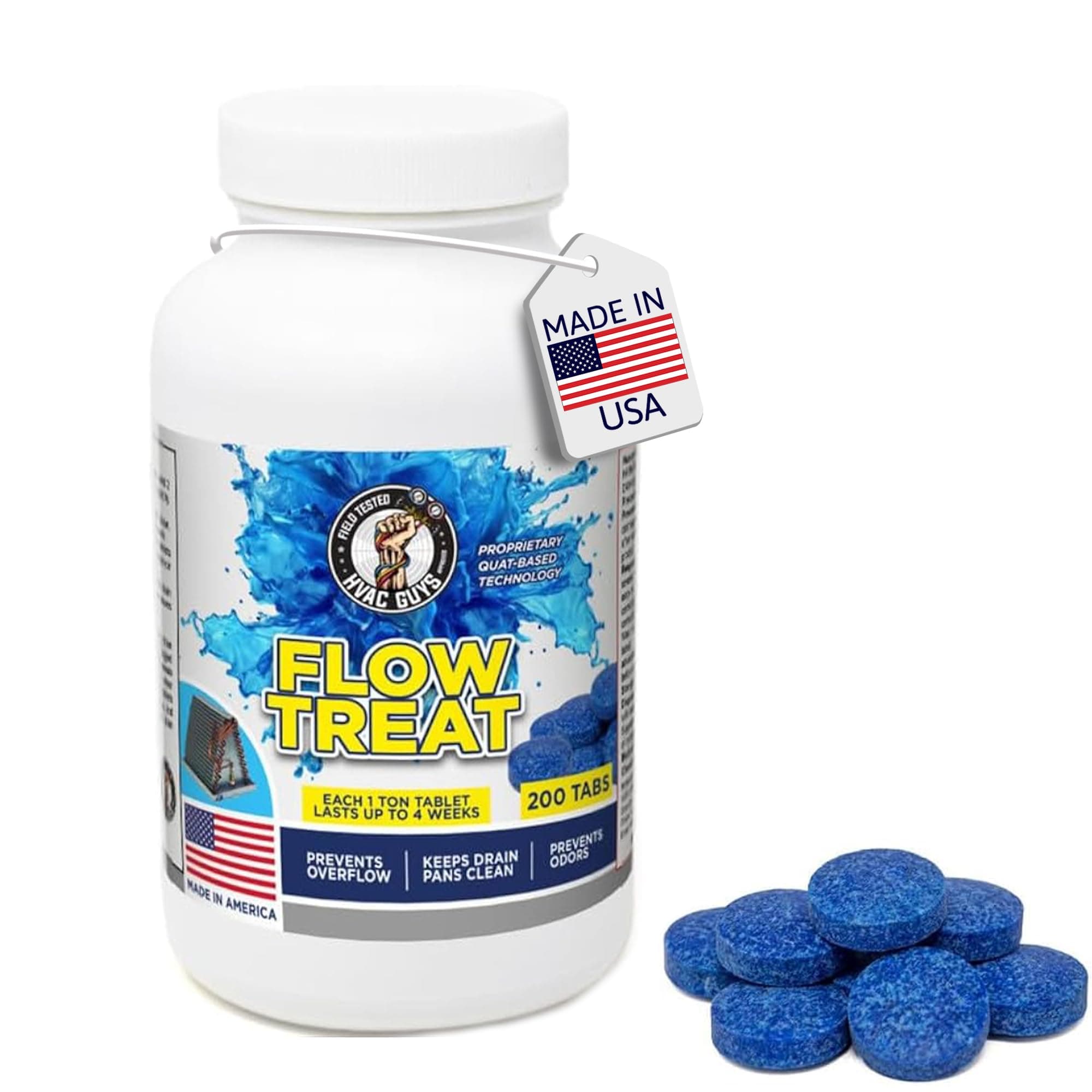 HVAC GUYS – Flow Treat Tabs - 200 Tablets | AC Drain Line Cleaner | Prevents Odors, Keeps HVAC Drain Pan Clean, Prevents Overflow | One Tablet Lasts up to 4 Weeks