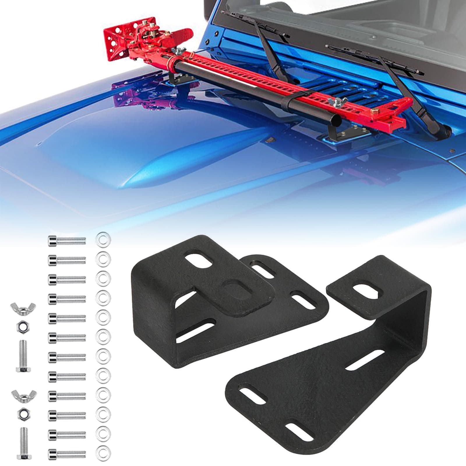 SKTYANTS High Lift Jack Mount Hood Brackets Lockable Mounting Compatible with Wrangler CJ 1944-1986/TJ 1997-2006/ YJ 1987-1995 Black 1 Pair