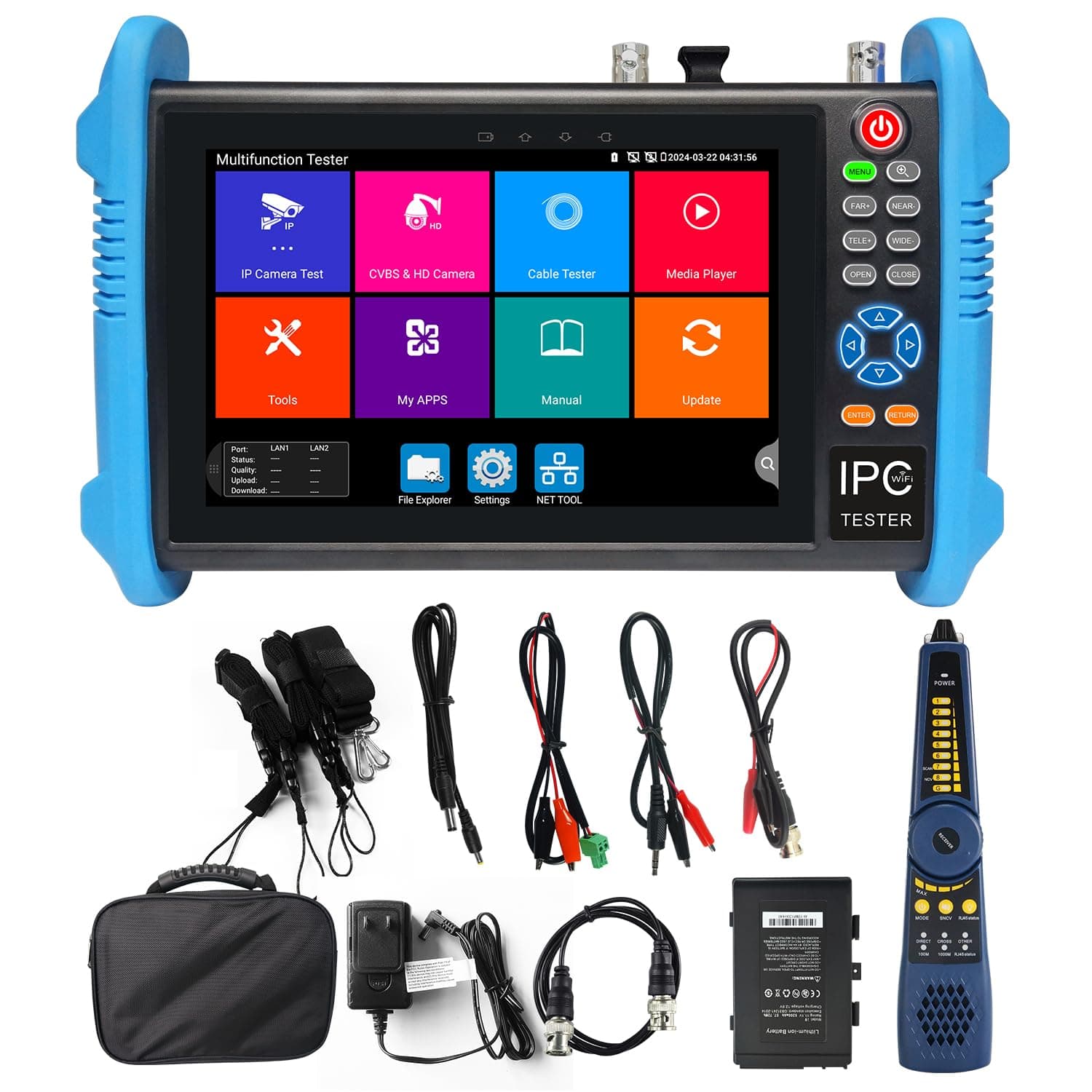Upgraded 8K IP Camera Tester, 7-Inch Touchscreen CCTV 8MP TVI CVI AHD CVBS Cable Tracer RJ45 TDR Test PoE Network Tools RS485 WiFi HDMI VGA (IPC-9800CADH Pro)