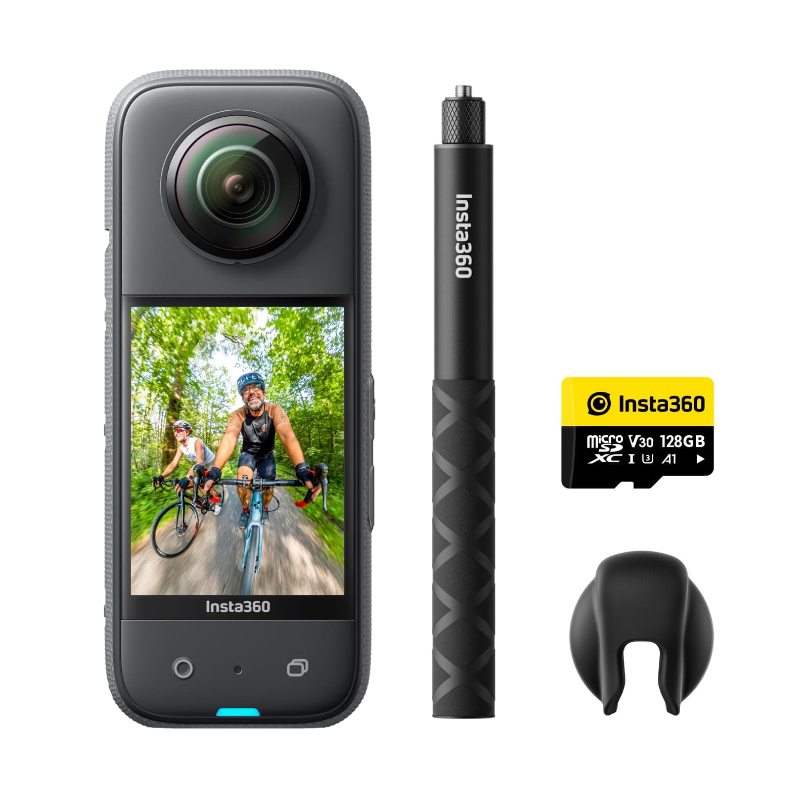 Insta360 X3 Get-Set Bundle - Waterproof 360 Action Camera with 1/2" 48MP Sensors, 5.7K 360 Active HDR Video, 72MP 360 Photo, 4K Single-Lens, 60fps Me Mode, Stabilization, 2.29" Touchscreen, 128GB