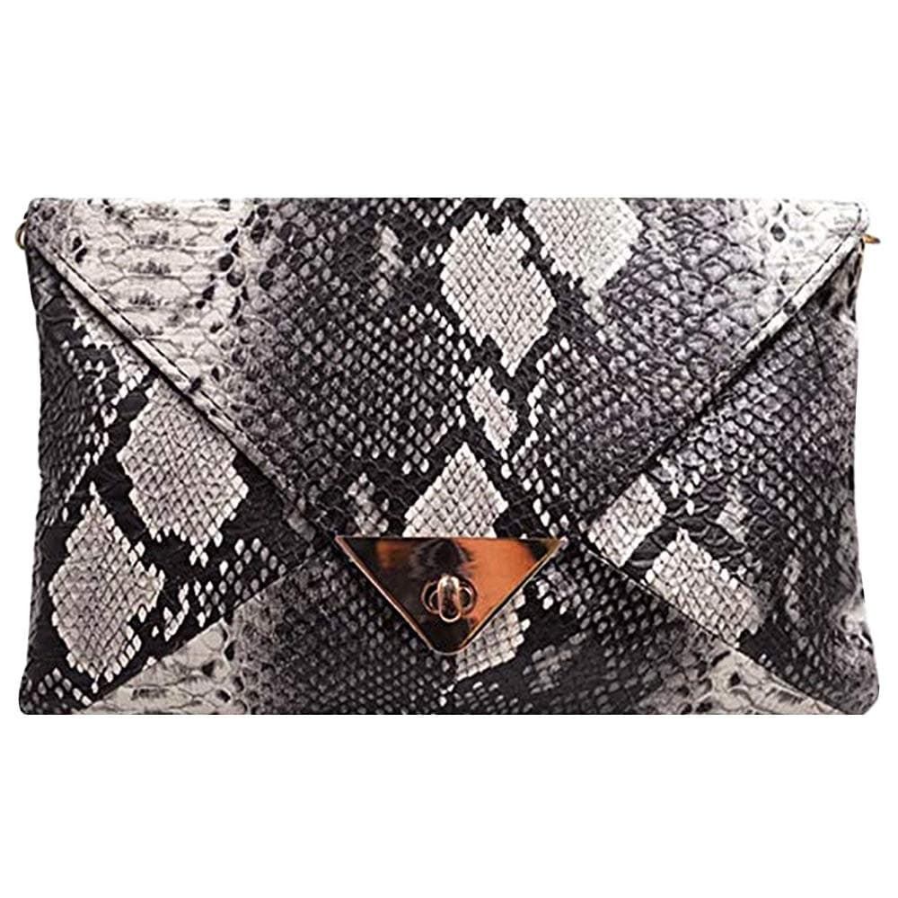 Van Caro Women’s Faux Leather Snake Envelope Clutch Handbag Chain Bag