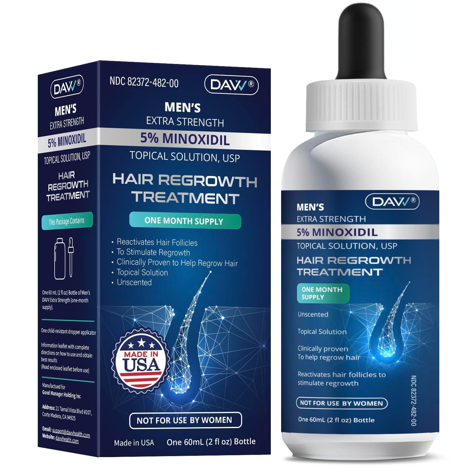 Minoxidil for Men Hair Growth Serum: Minoxidil 5 Percent with Biotin - Hair Regrowth for Men - Beard Growth Serum - Hair Loss Treatments - Minoxidil 5% - Faster Thicker Stronger Hair Growth - 60ml