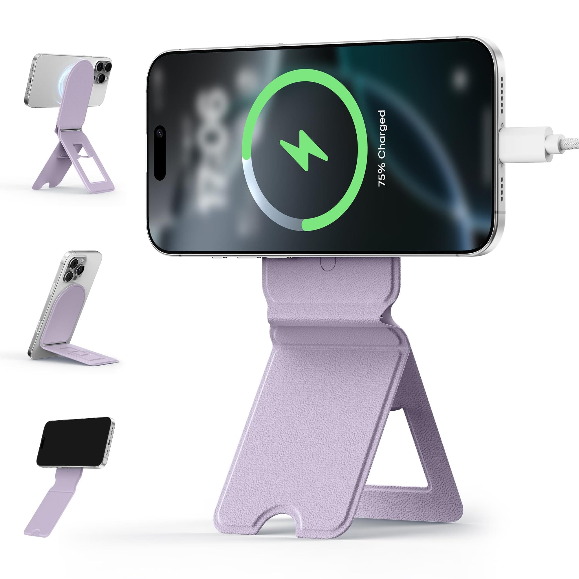 Cell Phone Magnetic Tripod Stand Compatible with iPhone 16/15/14/13/12 Series, Angle Adjustment Kickstand, Folding Holder[Compatible MagSafe], Strong Magnet, Portable Selfie Stick Tripod(Purple)