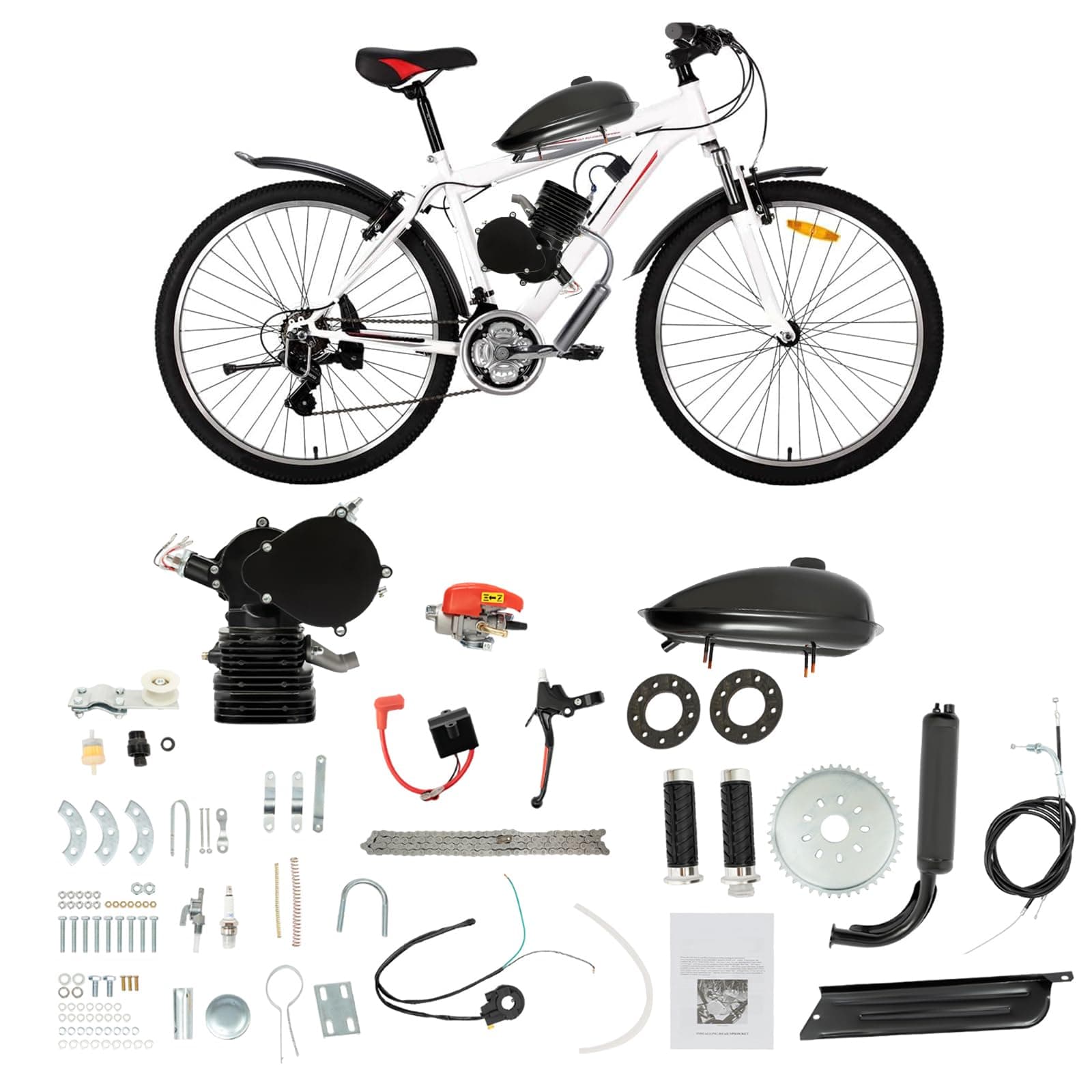 110CC 2 Stroke Bicycle Engine Kit, Motorized Bike Engine Kit Gasoline Powered Engine Motor Kit with CDI System Air Cooling Bicycle Motor Kit Gas Motor Bike Kit for 26" /28" Bikes (Black)