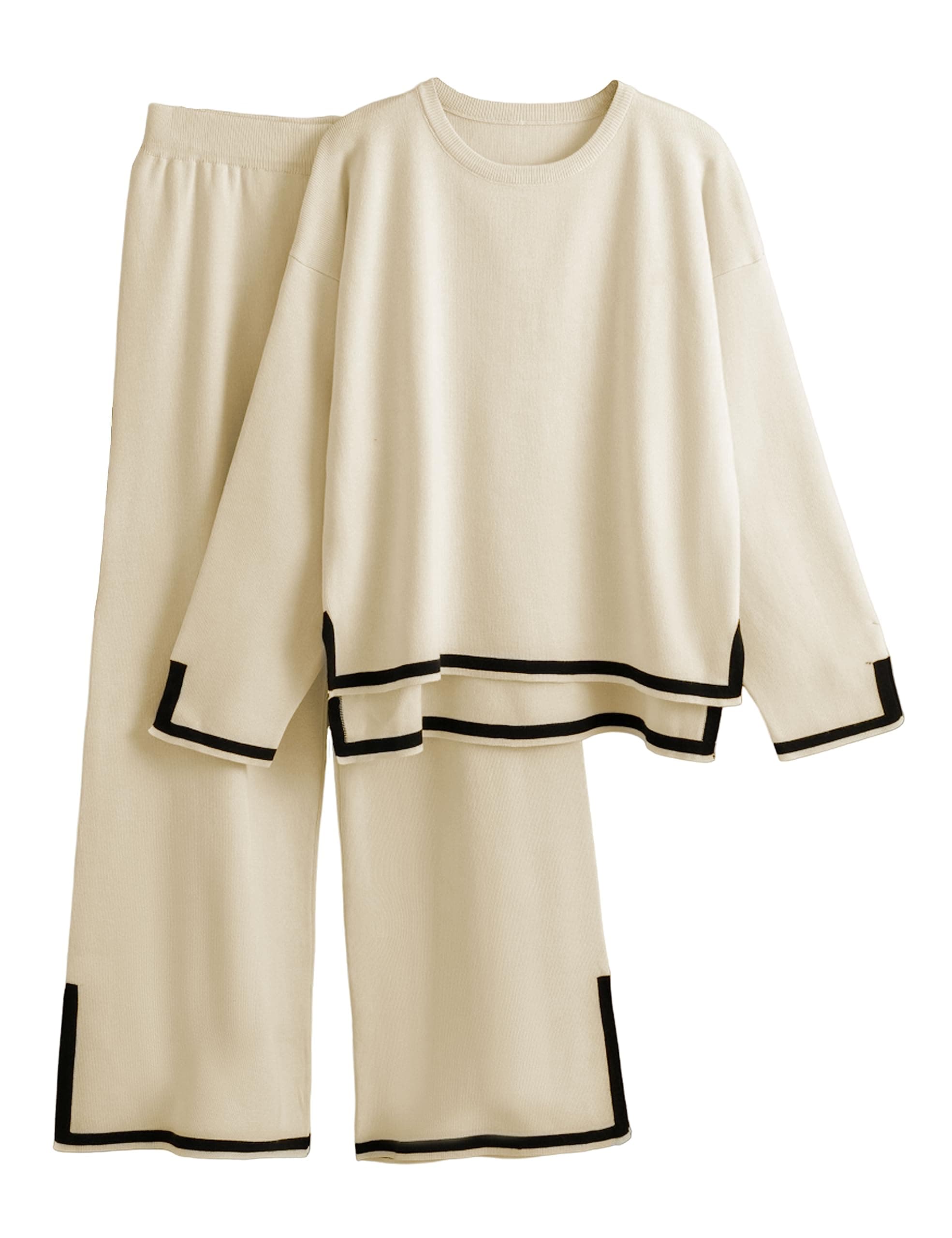 Women's 2 Piece Outfits Long Sleeve Knit Sweater Top Wide Leg Pants Lounge Sets Tracksuits