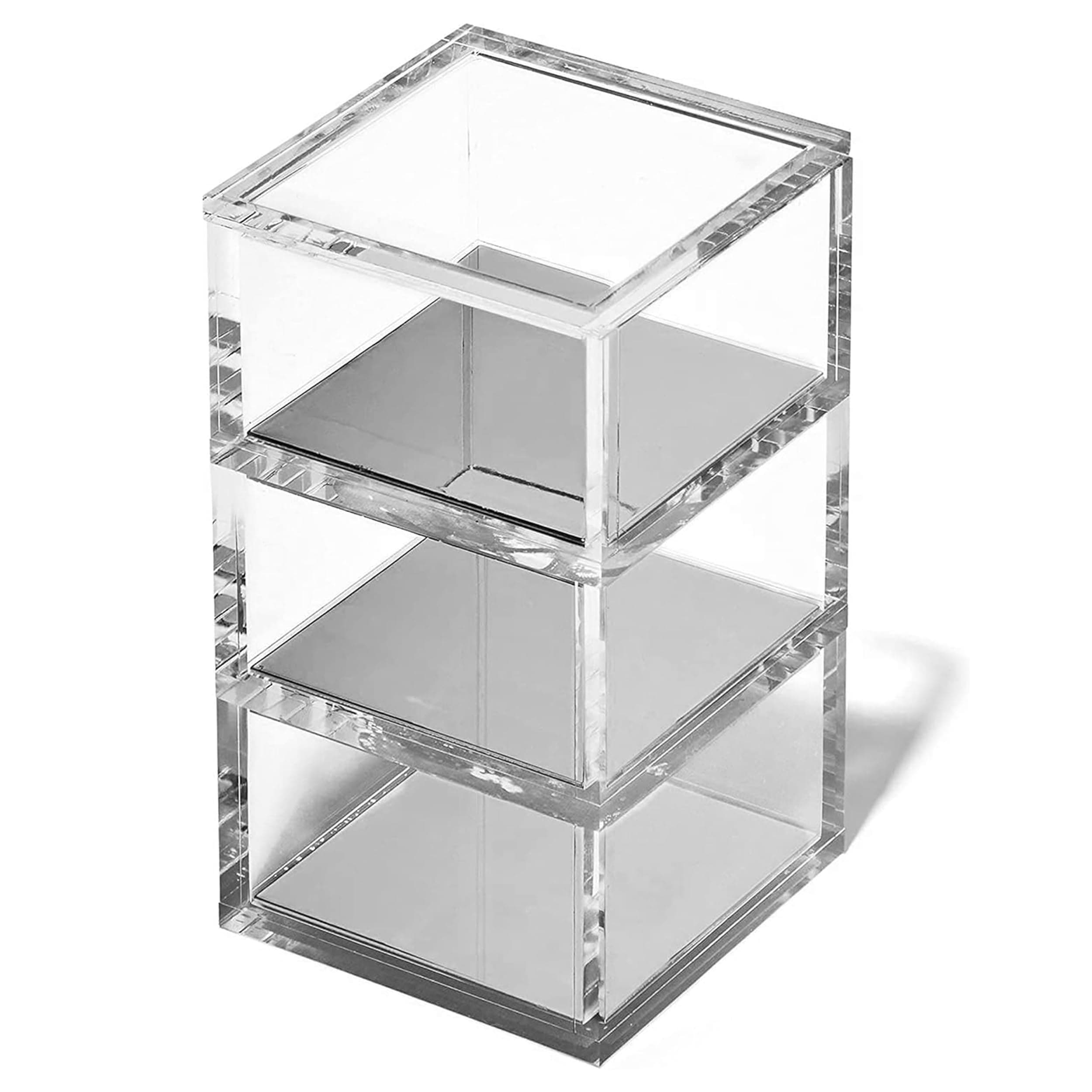 3-Tier Stackable Acrylic Holder- Stylish Desk Organizer and Storage for Office or Home – Transparent Square Design with Silver Metal Base
