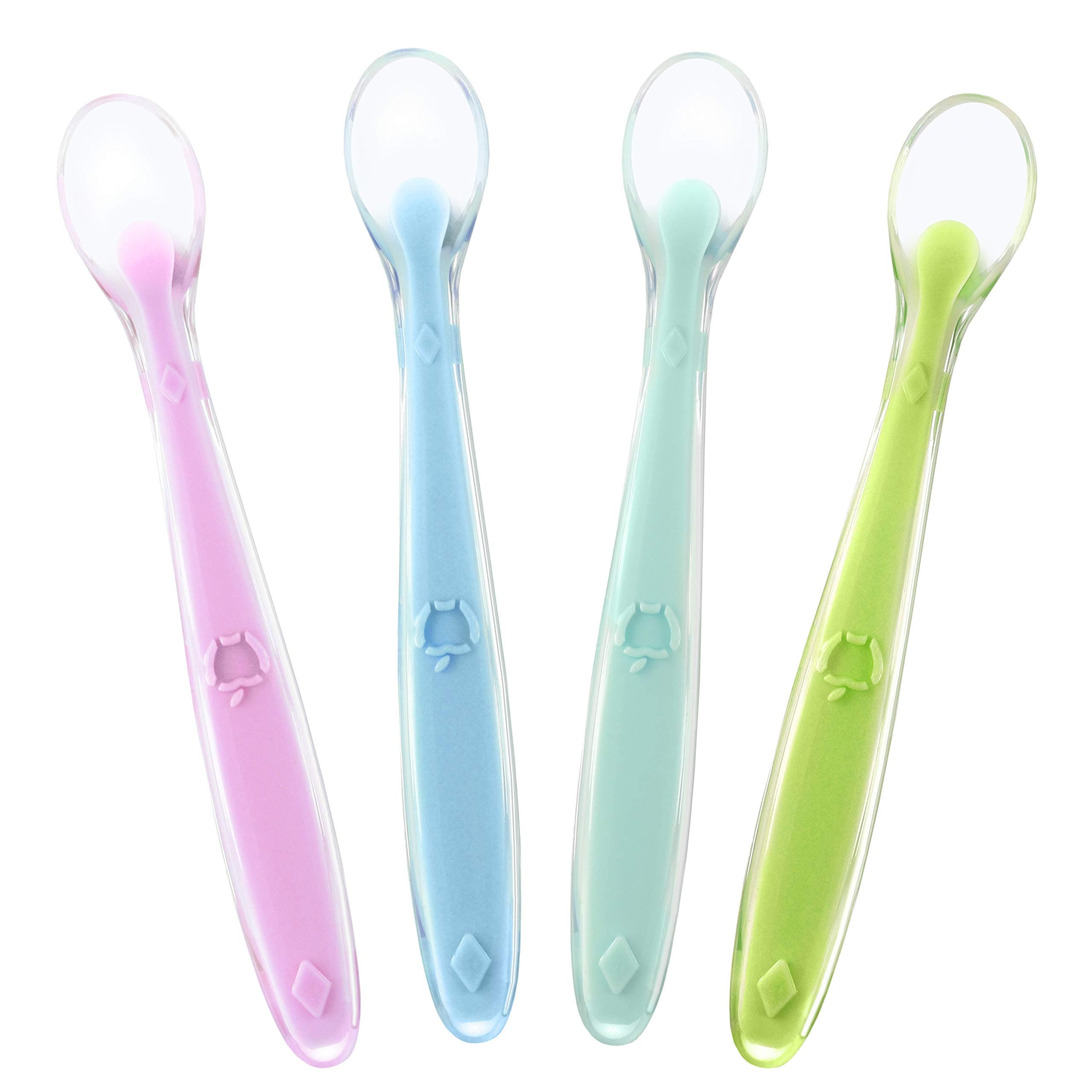 Best First Stage Baby Girls Spoons BPA Free, 4-Pack, Soft Silicone Baby Spoons Training Spoon Gift Set for Infant (Blue)