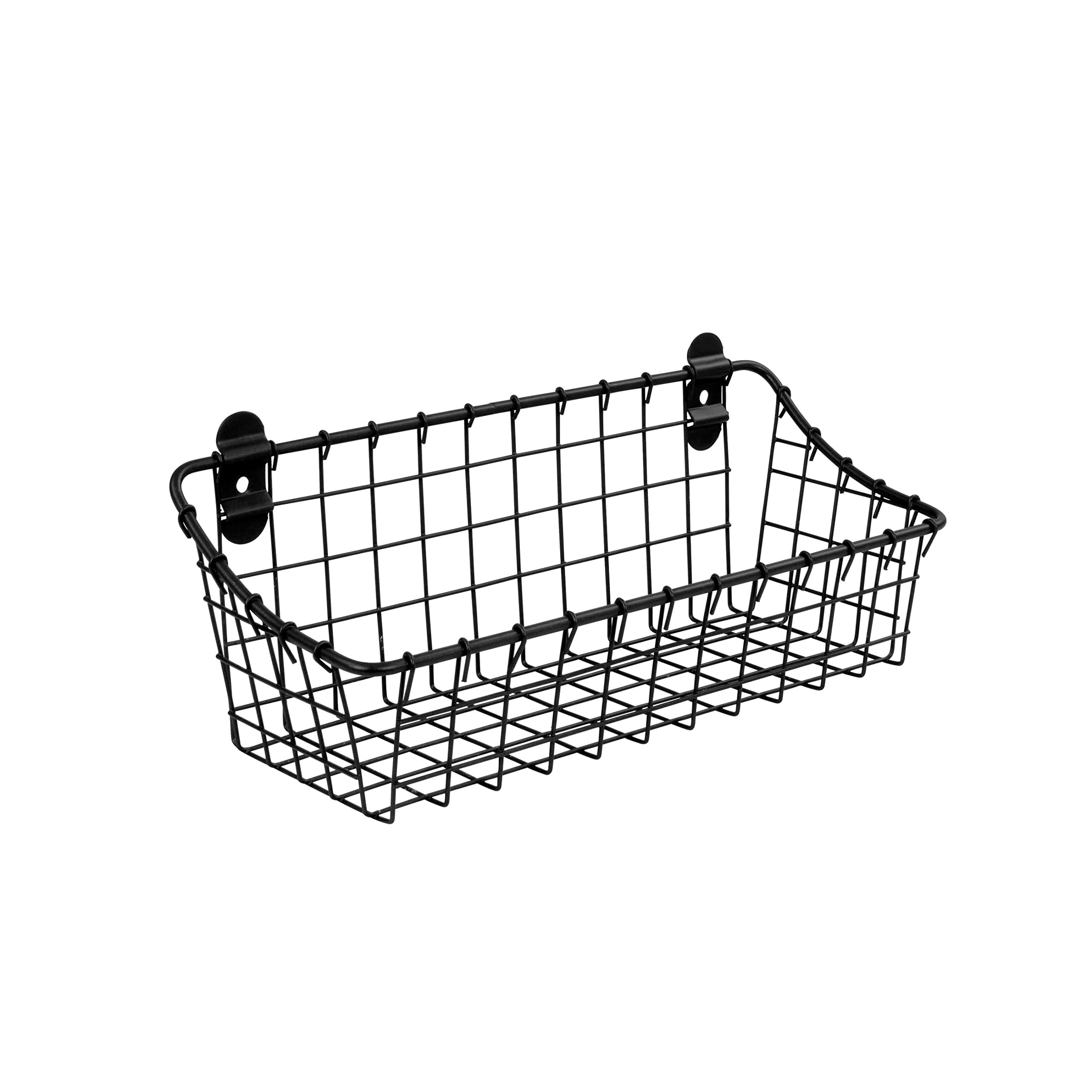 Spectrum Small Wire Wall Basket Matte Black Mounted Rustic Wall Bin, Vintage Wall Mounted Basket Organizer for Pantry Storage, Wall Mount Storage Wire Caddy for Kitchen Organization