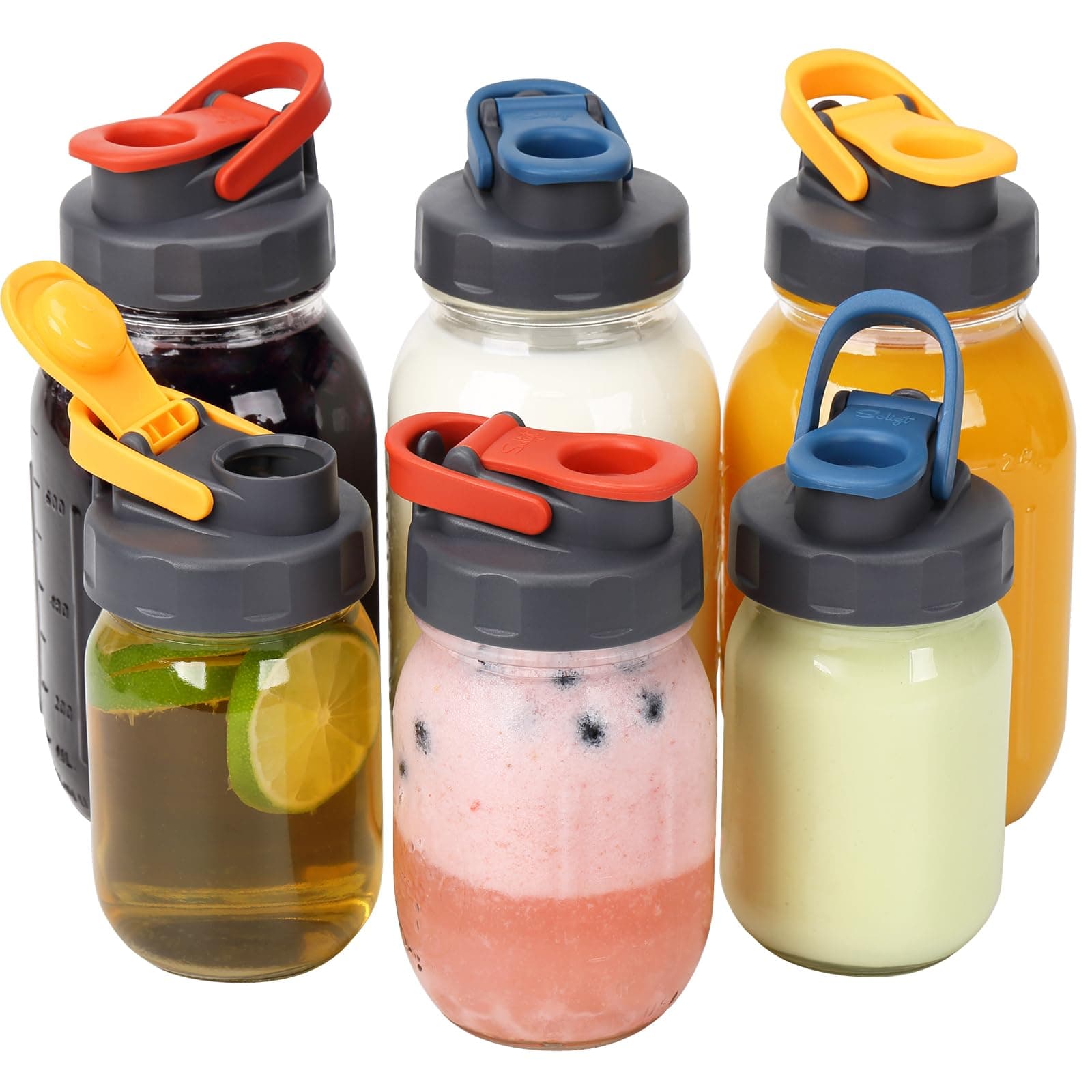 Soligt 6 Pack Mason Jar Lids, Regular Mouth Pour Spout Flip Cap Lids for Ball Brand Mason Jars, Leak Proof Airtight for Drinking Salad Dressing & Food Storing (jars are not included)