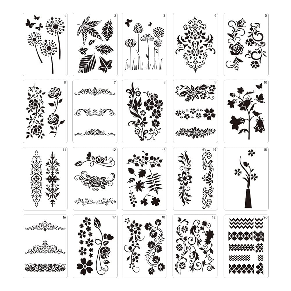20 Pieces Butterfly Floral Flower Stencils for Painting on Walls Canvas DIY Craft Scrapbooking Stamp Decor Card Making