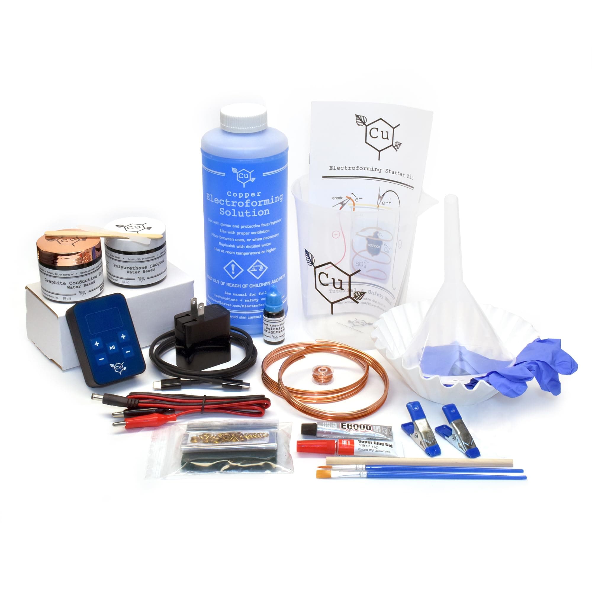 Electroforming Kit - Learn How to Electroform in Copper - Cu Electroforming Starter Kit - With 5 Amp Cu MiniForm XL Power Supply or With No Power Supply