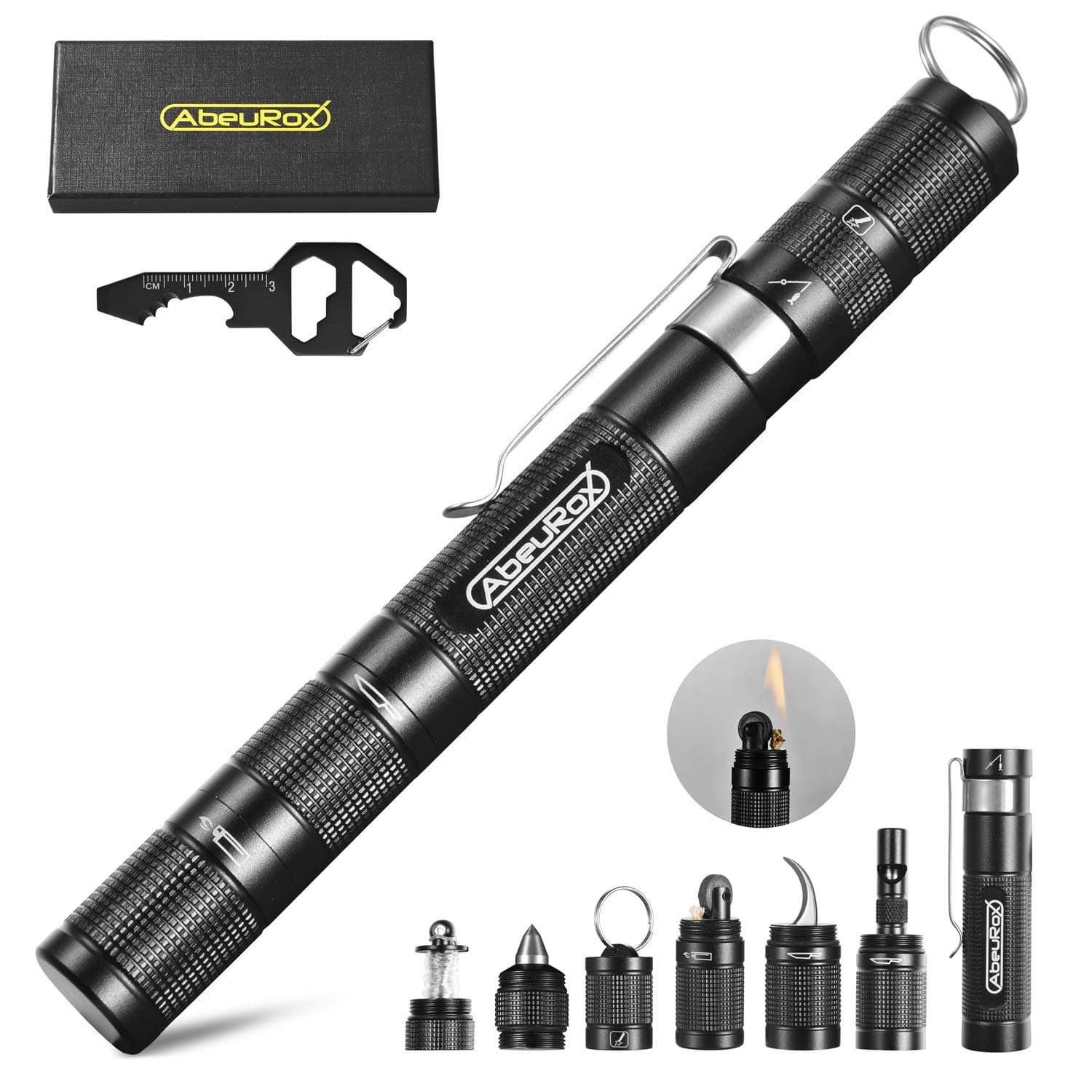 Gift for Men Women, AbeuRox Multitool Tactical Survival Gear with Lighter(No Fuel Include), Fishing Tool, Glass Breaker, Whistle, Blade, A Great EDC Kit, Camping Tool, Scouting Gear