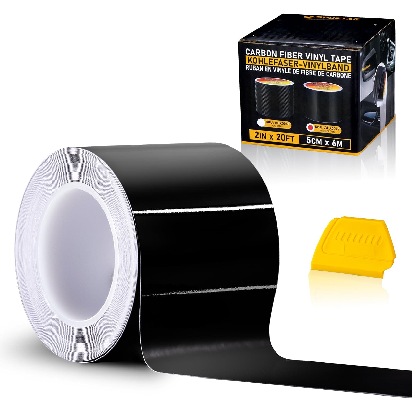 Spurtar Gloss Black Vinyl Wrap 2 Inch x 20ft Satin Black Vinyl Car Tape Adhesive Chrome Delete Automotive Tape for Vehicle Exterior Accessories DIY Car Wrapping Paper Vehicle Door Edge Sticker