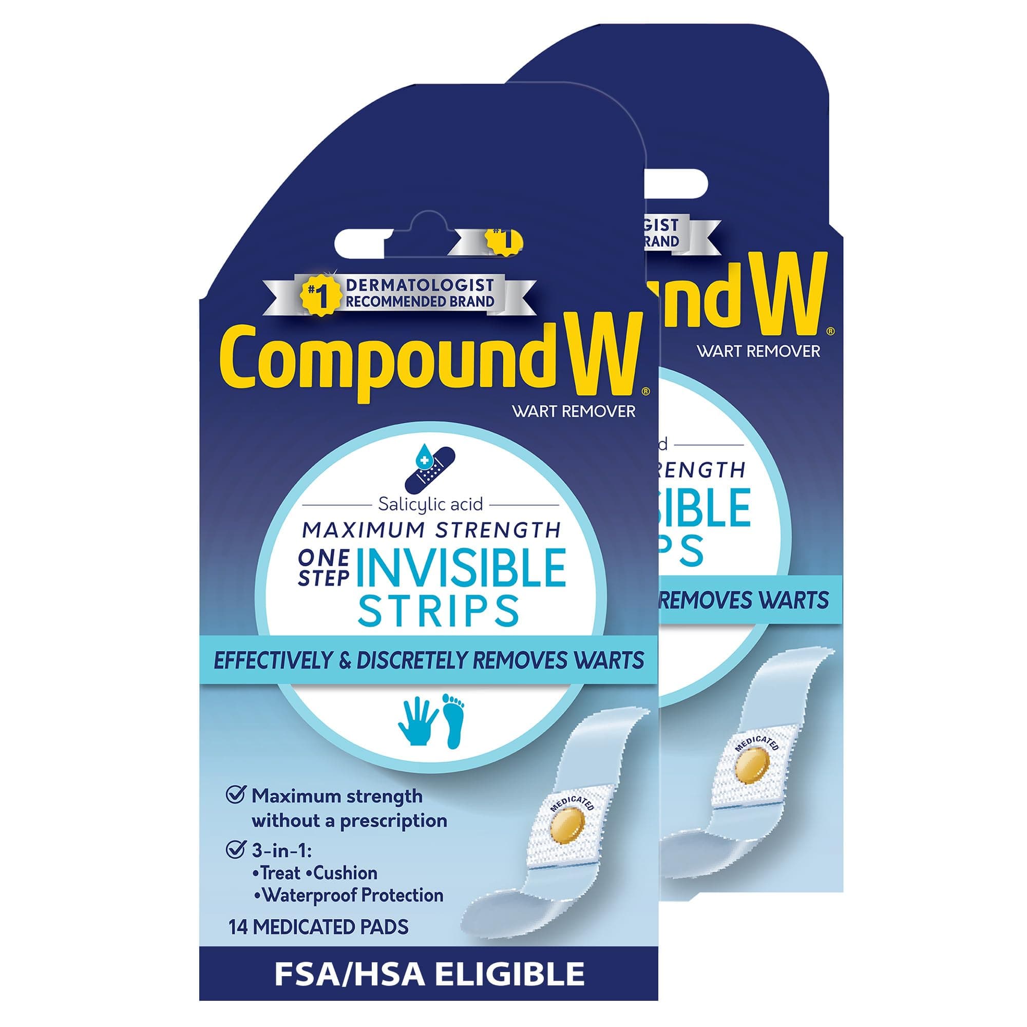 Compound W Maximum Strength One Step Invisible Wart Remover Strips, 14 CT, 2 Pack
