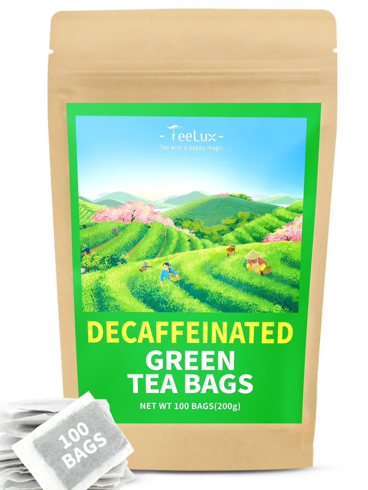 Decaf Green Tea Bags, Pure Decaffeinated Green Tea, Super Antioxidant, 100 Count Tea Bags for Hot & Iced Tea