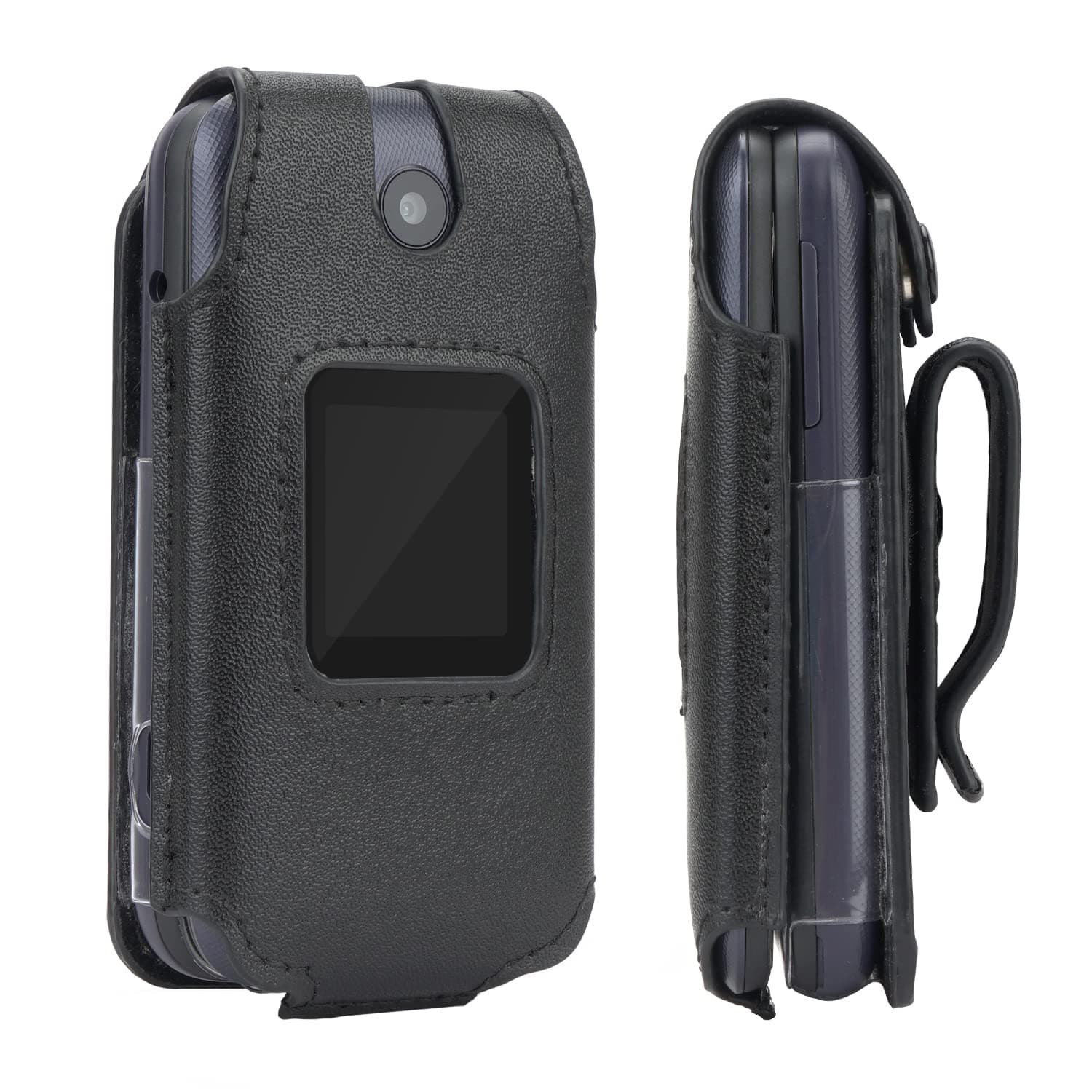 Leather Fitted Case for Alcatel Go Flip 4 / TCL Flip Pro Phone - Secure Form Fit Cover with Built-in Screen Protection & Rotating Metal Belt Clip (4056)