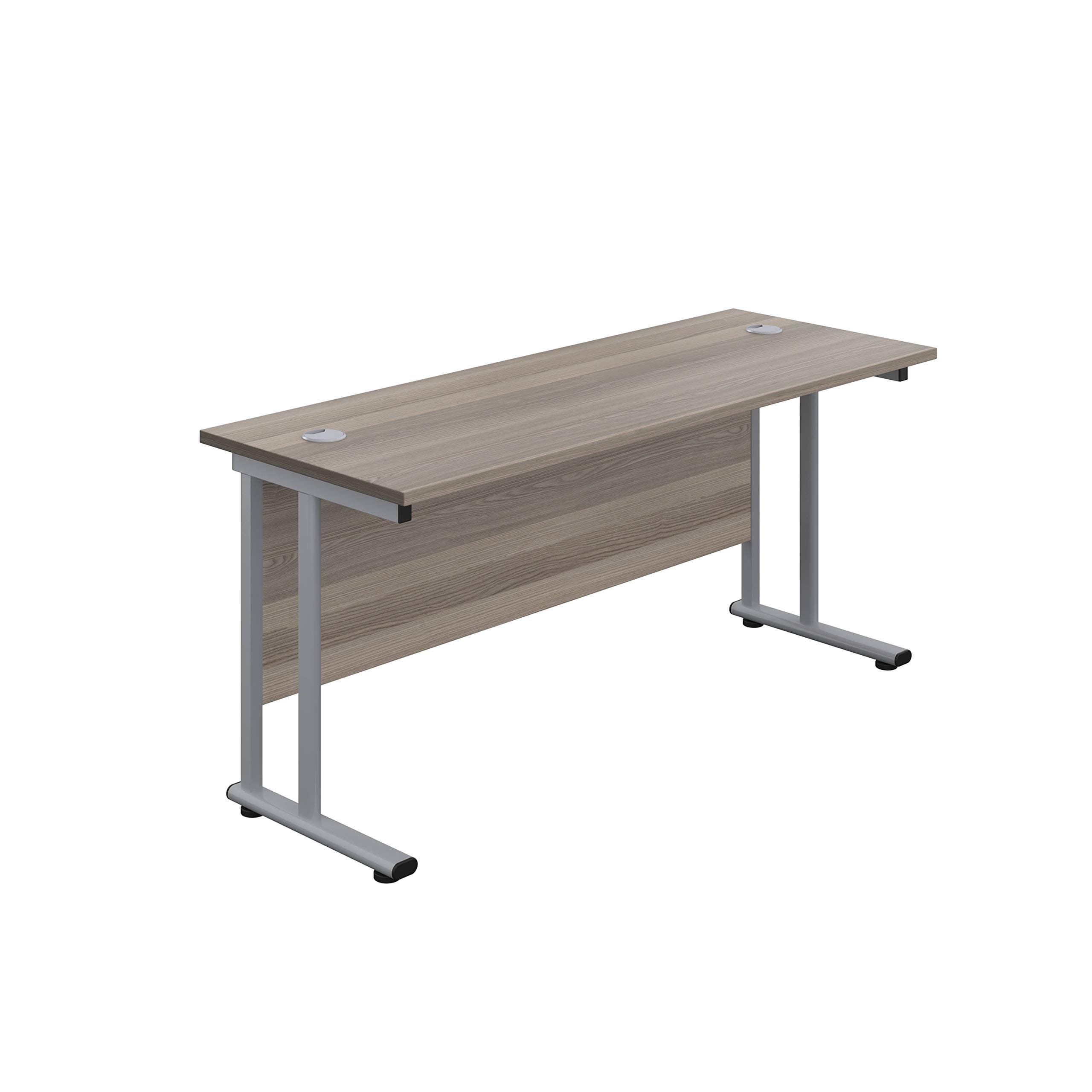 Office HippoHeavy Duty Rectangular Cantilever Office Desk, Home Office Desk, Office Table, Integrated Cable Ports, PC Desk For Office or Home, 5 Yr Wty - Silver Frame/Grey Oak Top, 160cm x 60cm