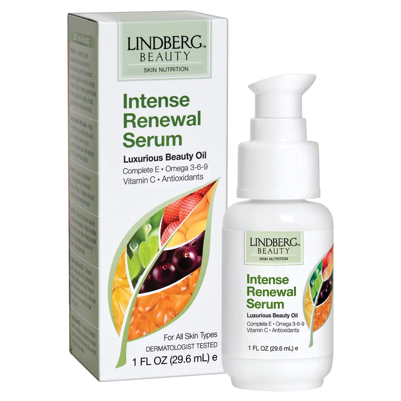 Lindberg Beauty Intense Renewal Serum, with Vitamin E & C, Jojoba Seed Oil, Buriti Oil, Organic Açaí Fruit Oil, Lavender Oil, Squalane, Lecithin, Omega Fatty Acids and more