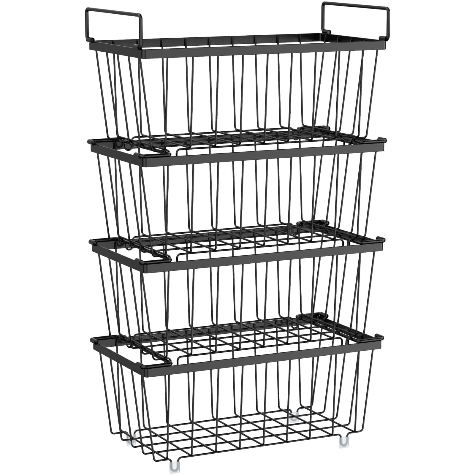 Freezer Organizer Bins - Fits 7 Cu.Ft Chest Freezer, 4 Pack Stackable Wire Baskets(14.7" Length), Heavy Duty Coated Deep Freezer Organizer, Rust Resistant for Frozen Food Sorting, Black