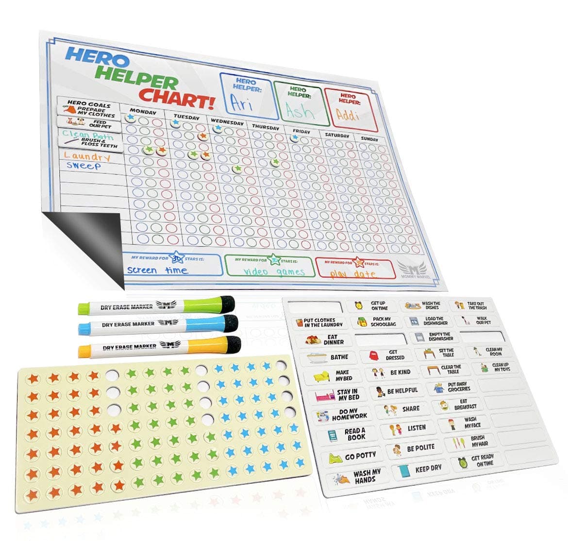 Magnetic Chore Chart for Multiple Kids - Magnetic Reward Chart - Includes Behavior Chart for Kids - Child Friendly Chores, Potty Training, Manners & Incentive Stars | Encourages Good Behavior