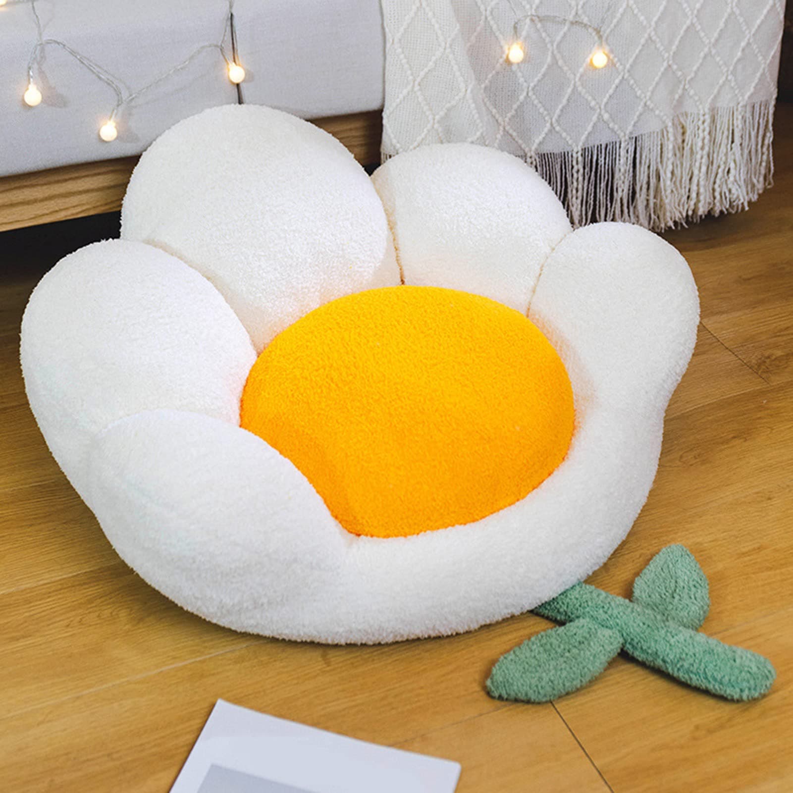 Goodliest Flower Seat Cushion Cute Floor Pillow Thickened Flower Shape Floor Pillows Seating for Adults Floor Cushions for Relax Yoga Meditation White 25.59" x 23.62"