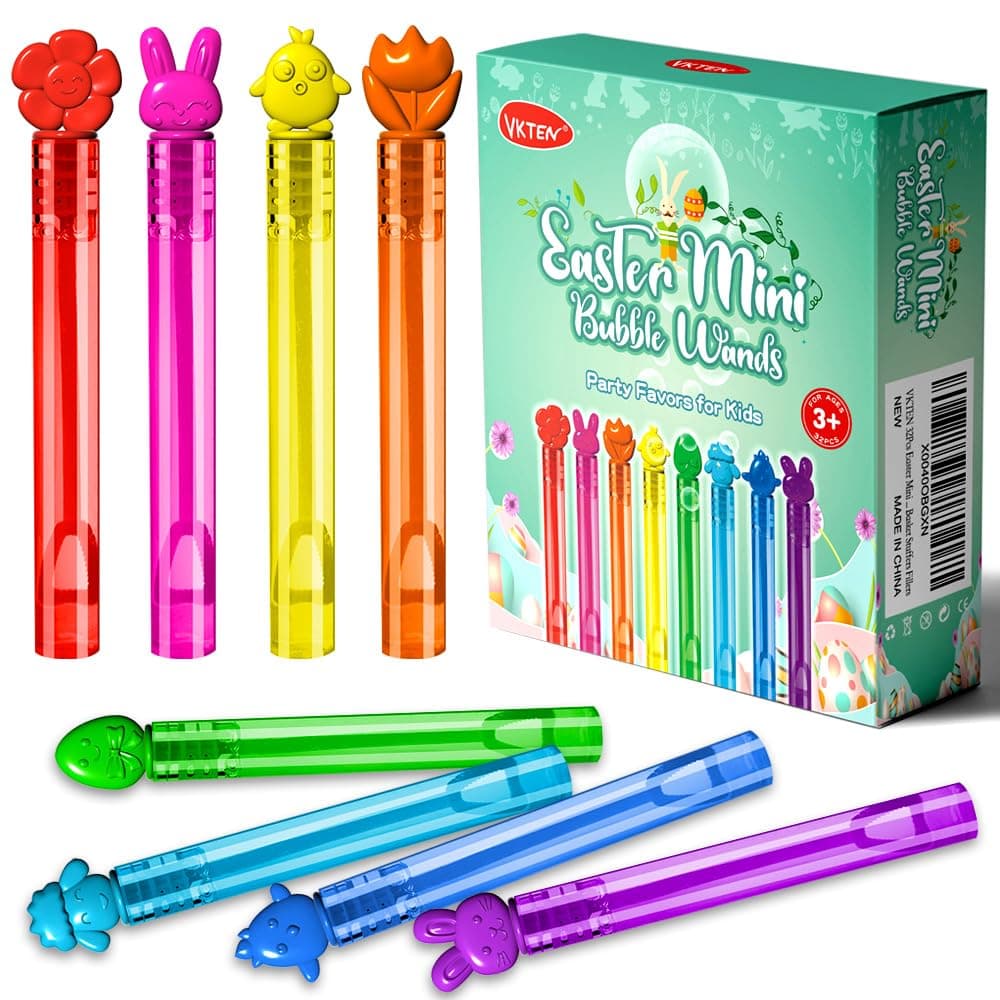 32Pcs Easter-Themed Mini Bubble Wands Assortment 8 Colors 8 Styles Bubble Party Favors for Kids,Easter Basket Stuffers Essentials