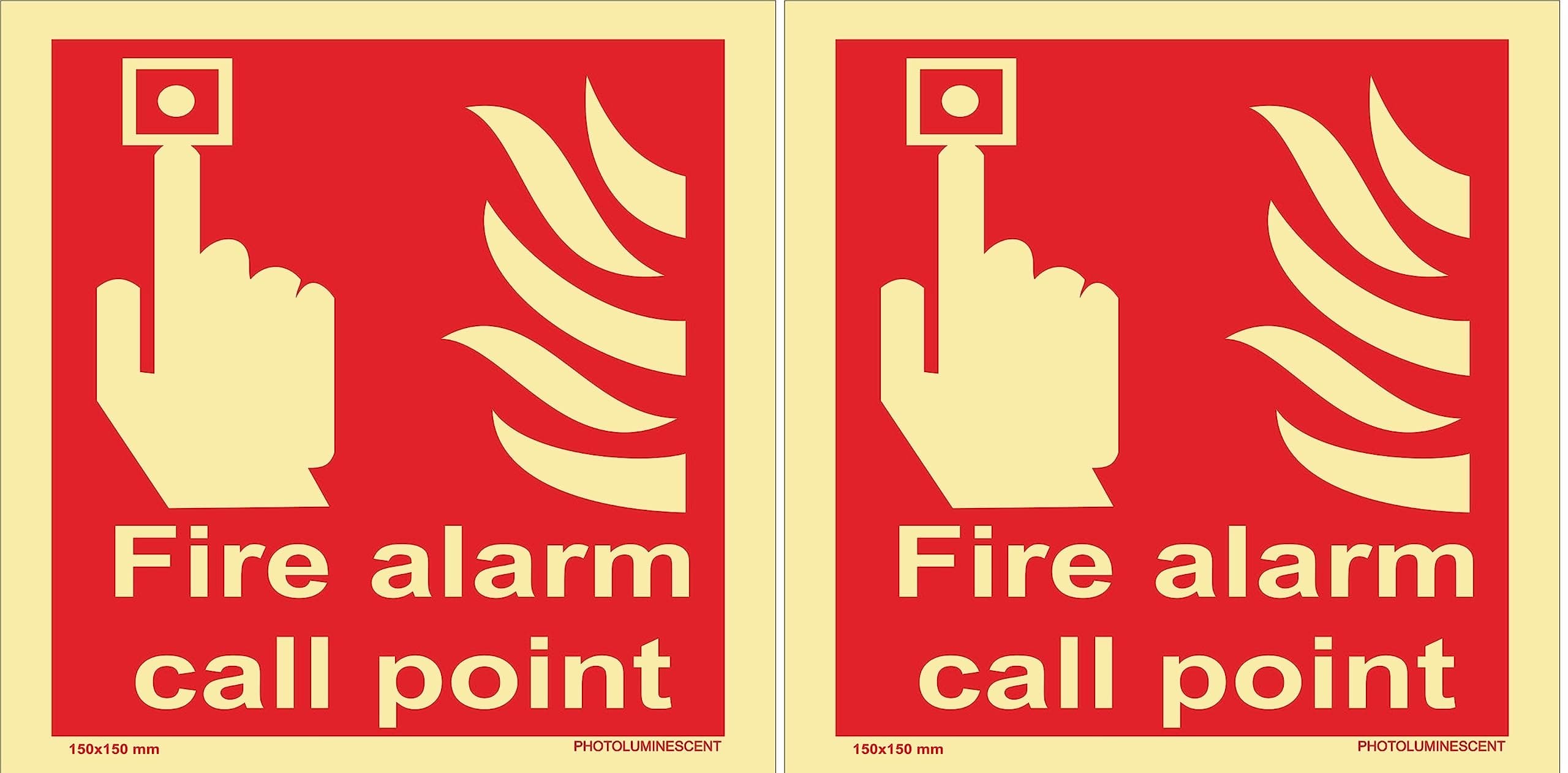 K T I® Auto Glow FIRE ALARM CALL POINT Signage (150X150mm) | IS Standard Self-Adhesive PVC Sheet with High Glow Intensity in Total Darkness Sign Board for Indoor| Pack of 2