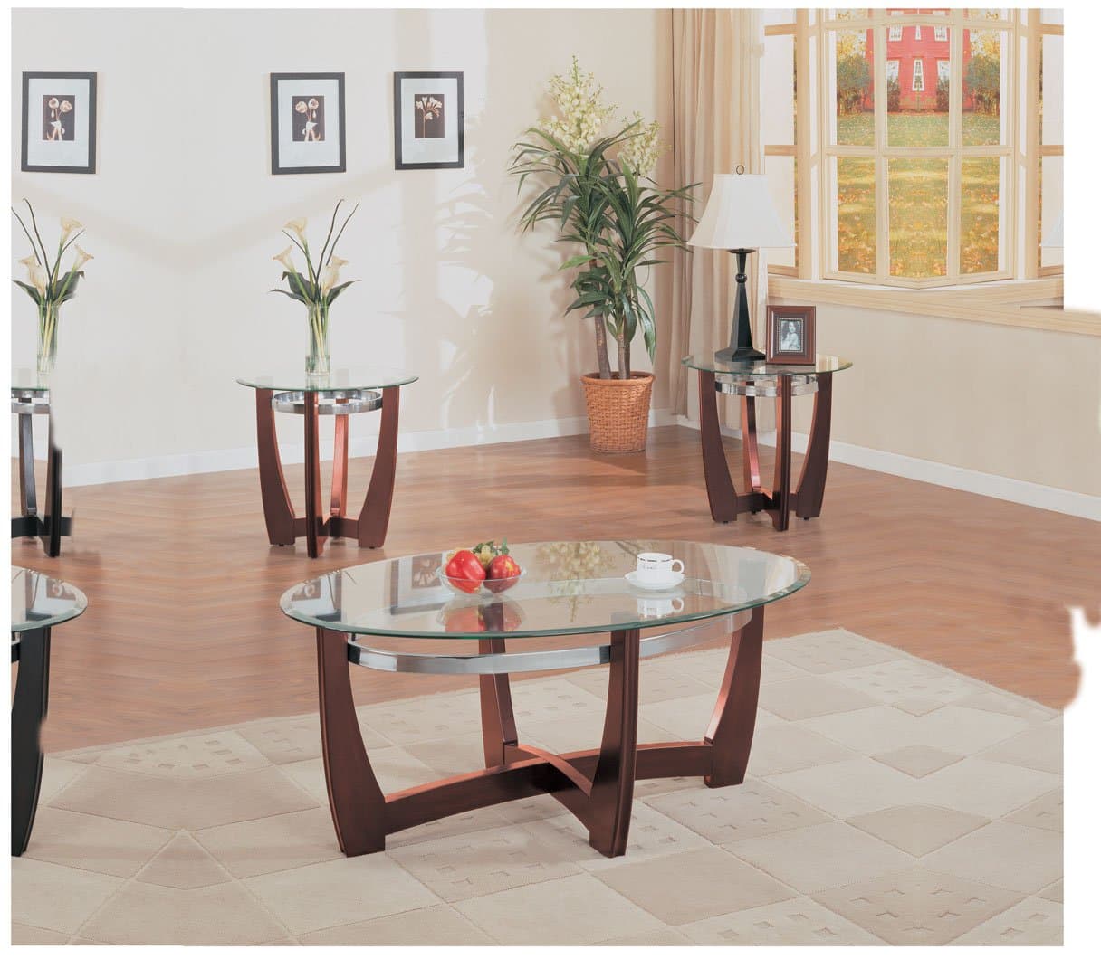 ACME Baldwin 3Pc Coffee/End Table Set - 07806 - Walnut & Clear Glass