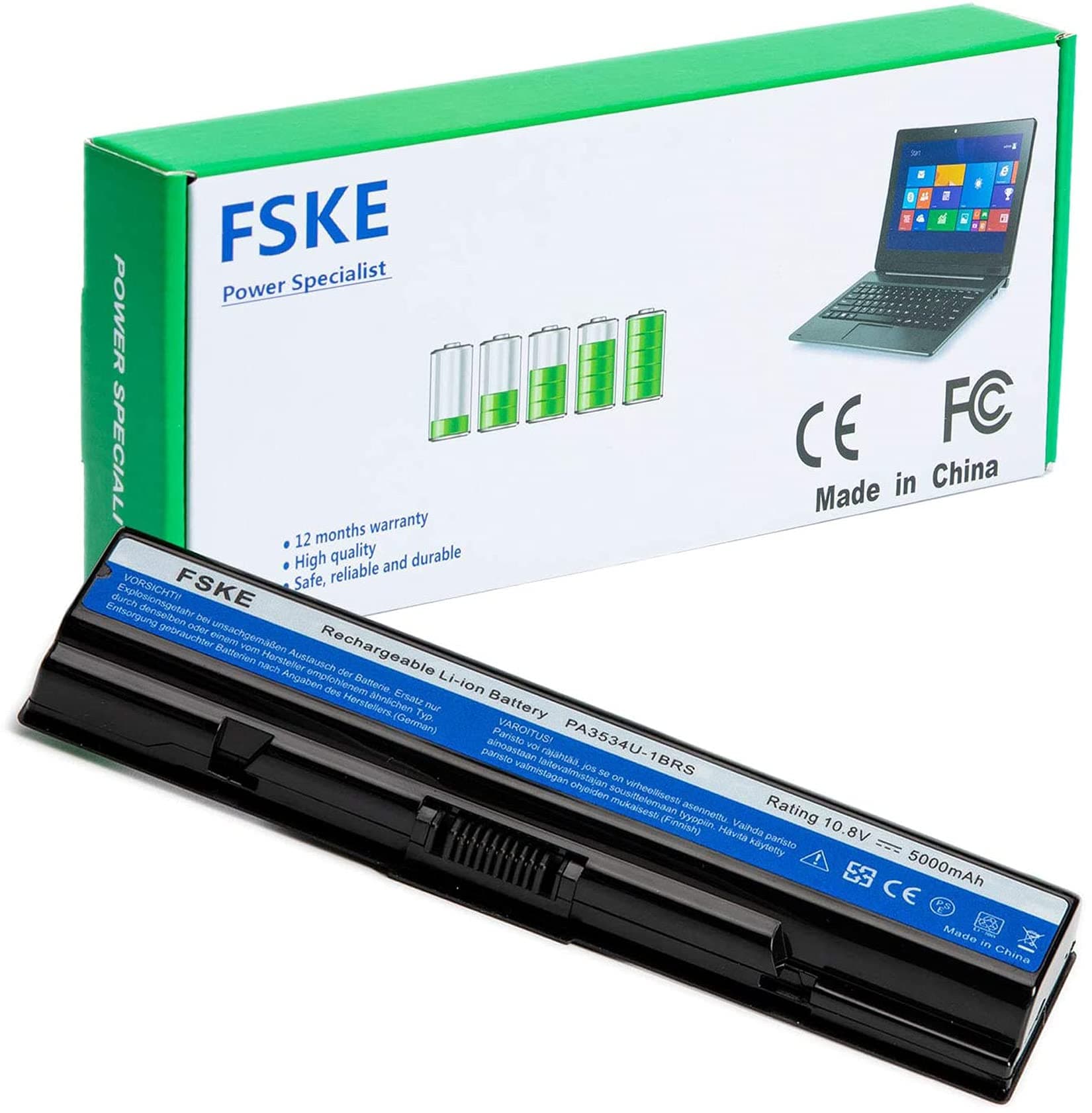 FSKE® Laptop Battery for TOSHIBA PA3534U-1BRS PA3533U-1BRS PA3535-1BAS Satellite A200 A300 A210 A500 L200 L300 L500 Battery Replacement 10.8V 5000mah