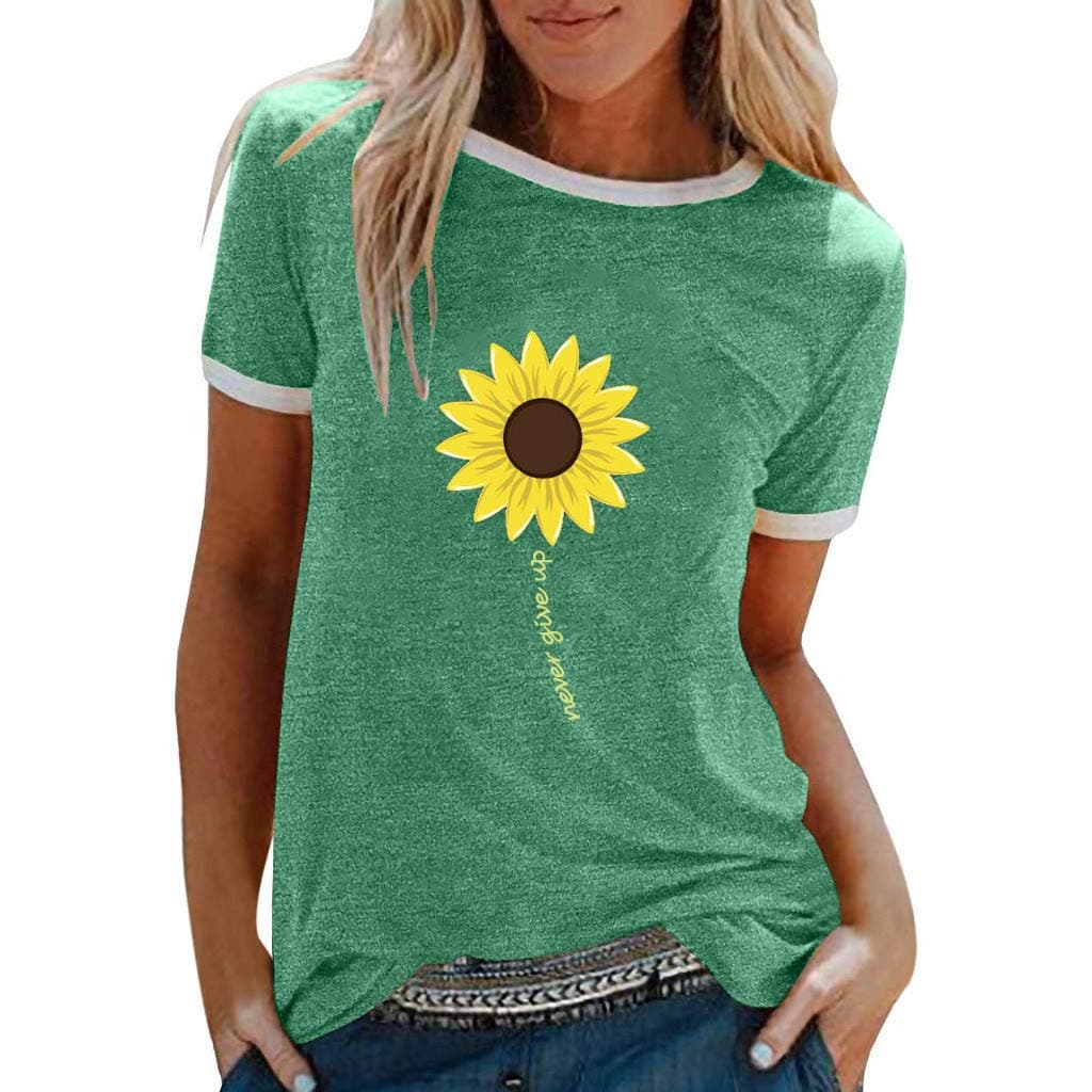 DressLksnf Women's T-Shirt Round Neck Short Sleeve Solid Color Tops Fashion Print Blouses Summer Dress Polos (A-Green, L)