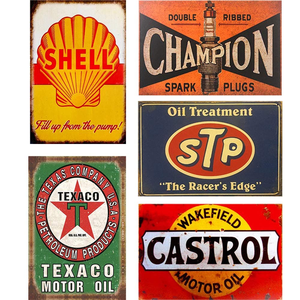 FlowerBeads Retro Tin Signs Vintage Signs Auto Motorcycle Gasoline Garage Home Wall Decoration Metal Plaques - 5PCS 20X30Cm