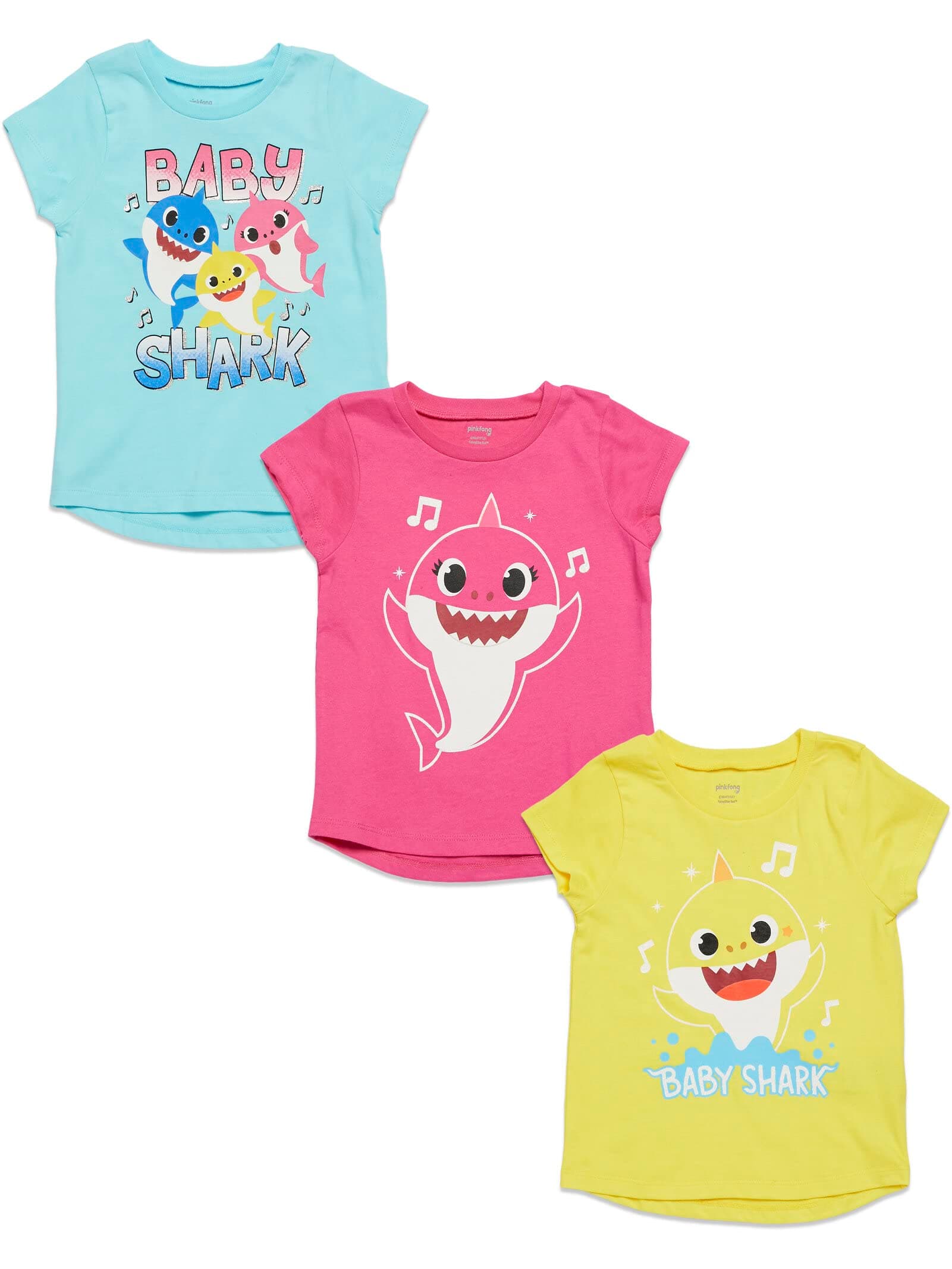 Pinkfong Baby Shark Girls 3 Pack Short Sleeve T-Shirts