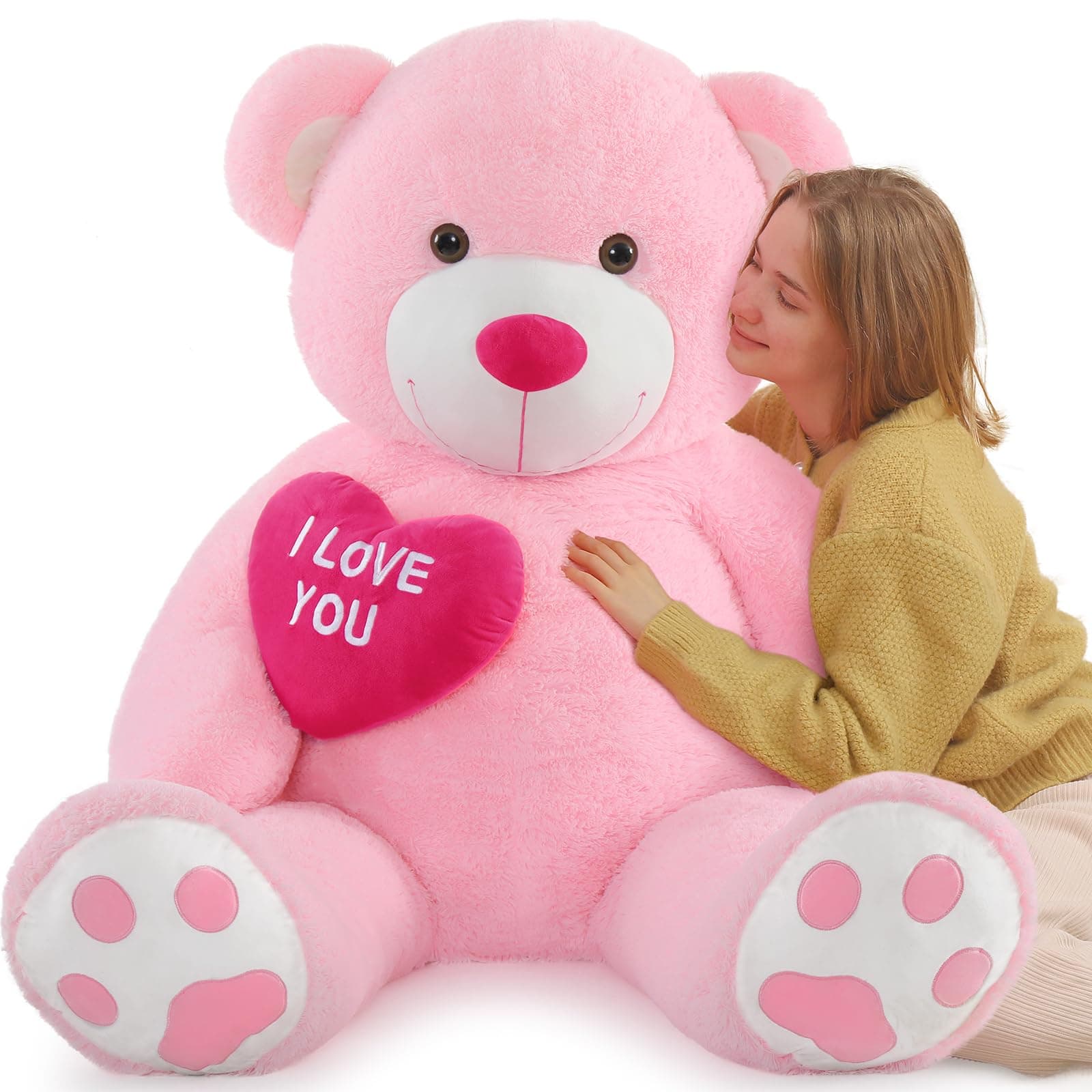 Giant Teddy Bear 52" - Big Stuffed Animal with Heart - Large I Love You Teddy Bear Plush Toys for Kid Christmas Birthday - Valentines Bear Gift for Girlfriend Wedding