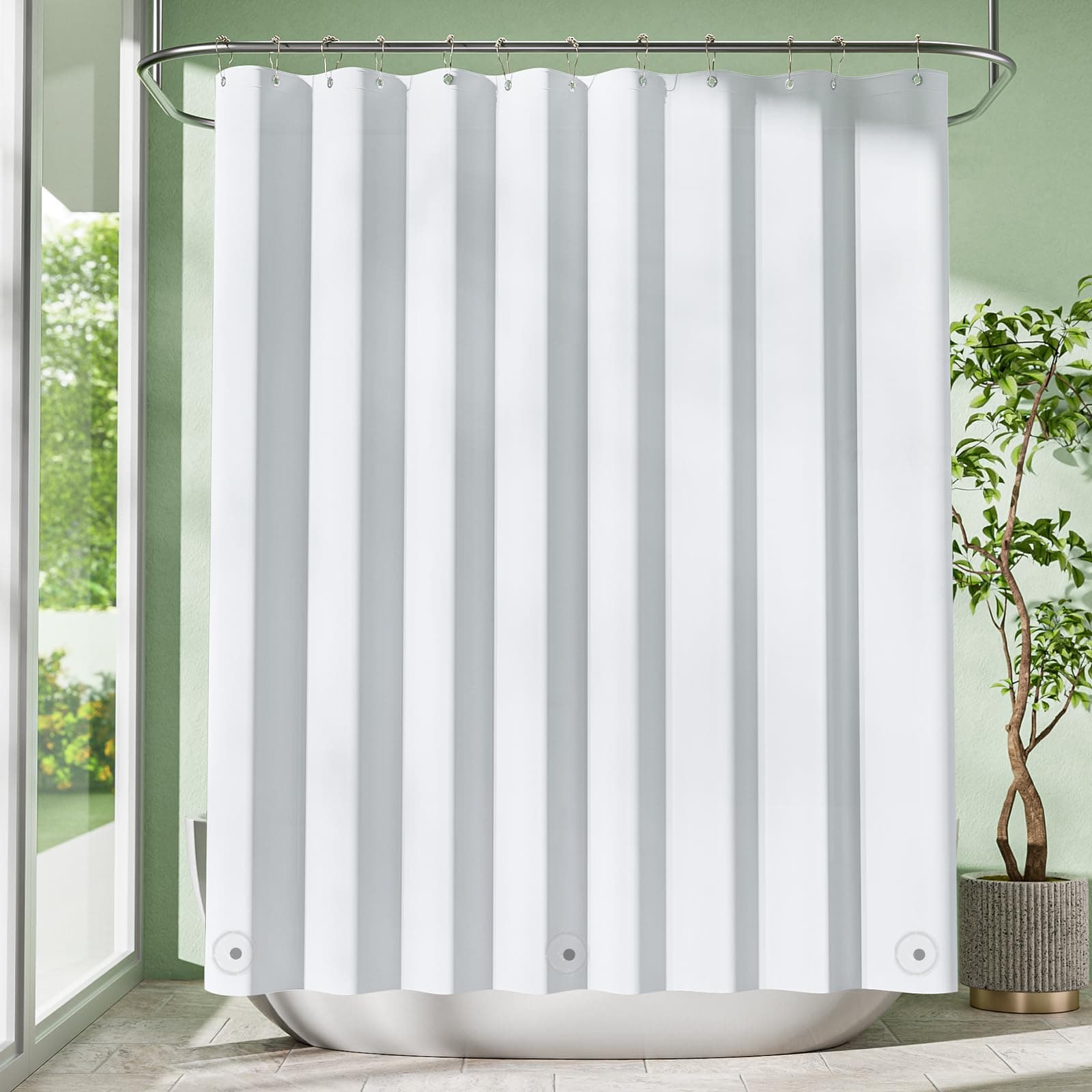 White Shower Curtain Liner with Magnets, 72x84 Plastic Shower Liner PEVA Waterproof Medium Weight Inside Shower Curtains Liner for Bathroom with Rustproof Grommet