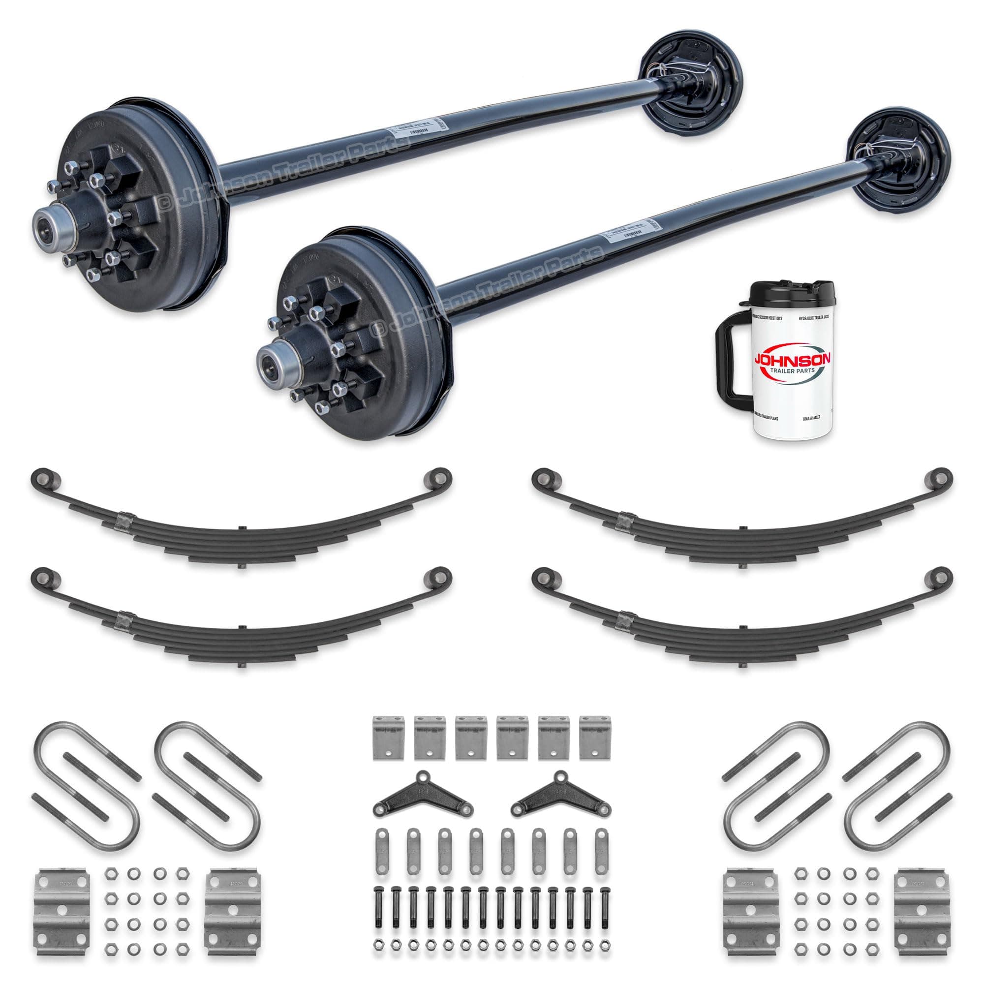Rockwell American 7,000 lb Tandem Trailer Axle Kit – Electric Brake Axles – Full Suspension Running Gear Kit – Double Eye Springs – 89” Hub Face / 74” Spring Center – 14,000 lb Capacity
